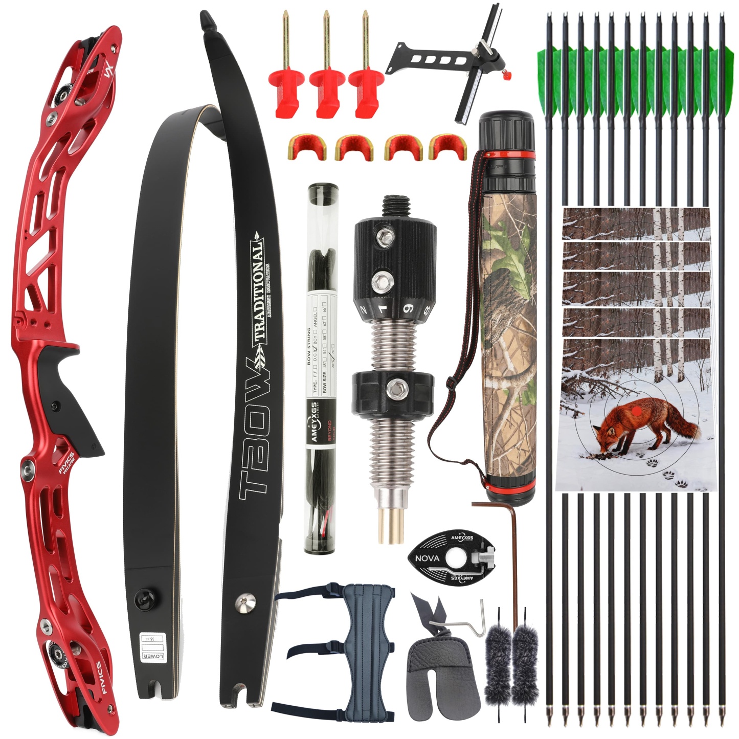 FIVICS Shooting Recurve Bow Kit 20-65lbs Takedown Archery