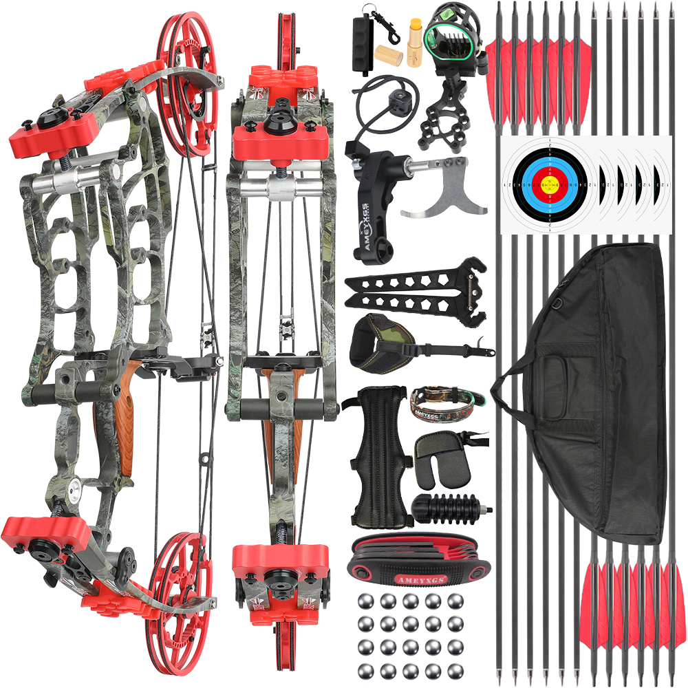 JUNXING Forest Camo Dual-Use Compound Bow Kit 30–70 lbs with Carbon Arrows & Steel Balls