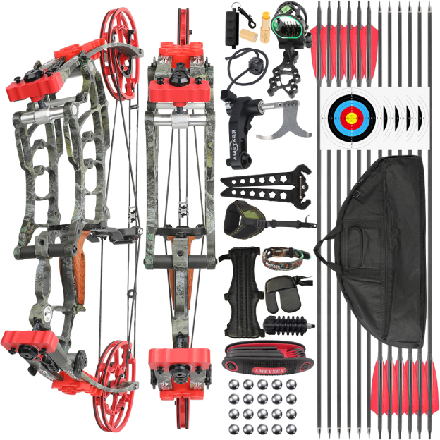 JUNXING Forest Camo Dual-Use Compound Bow Kit 30–70 lbs with Carbon Arrows & Steel Balls