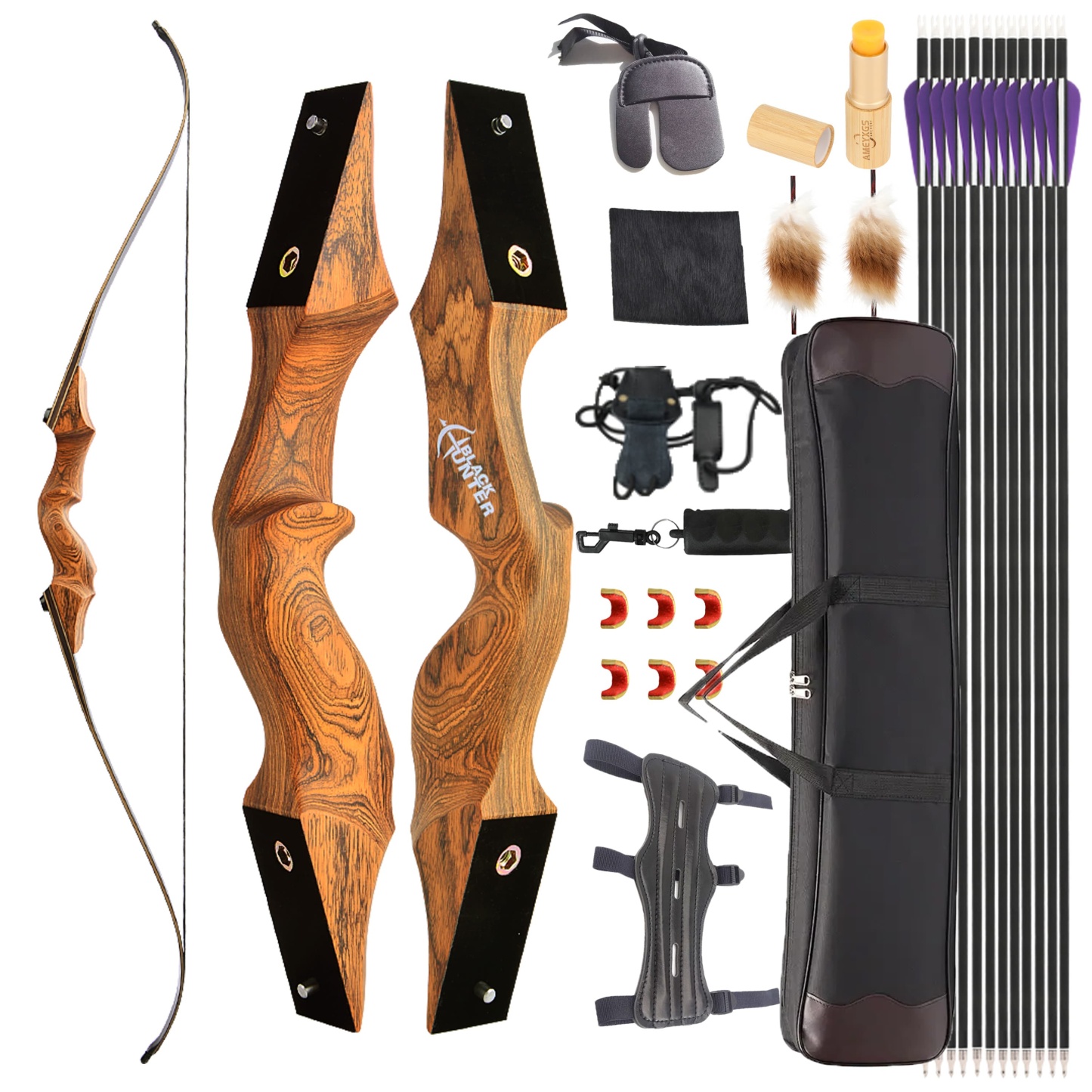 Black Hunter Recurve Bow for Adult Hunting 60" 20-60lbs RH LH