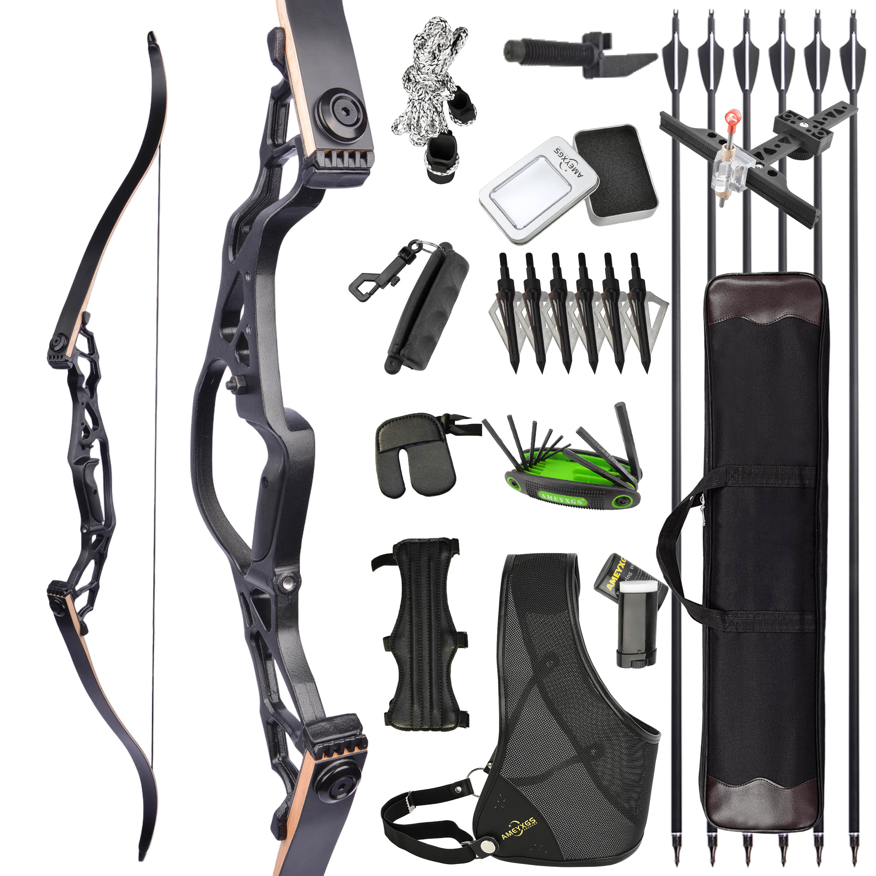 BLACK HUNTER 62" Takedown Recurve Bow 50-60lbs with Aluminum Riser