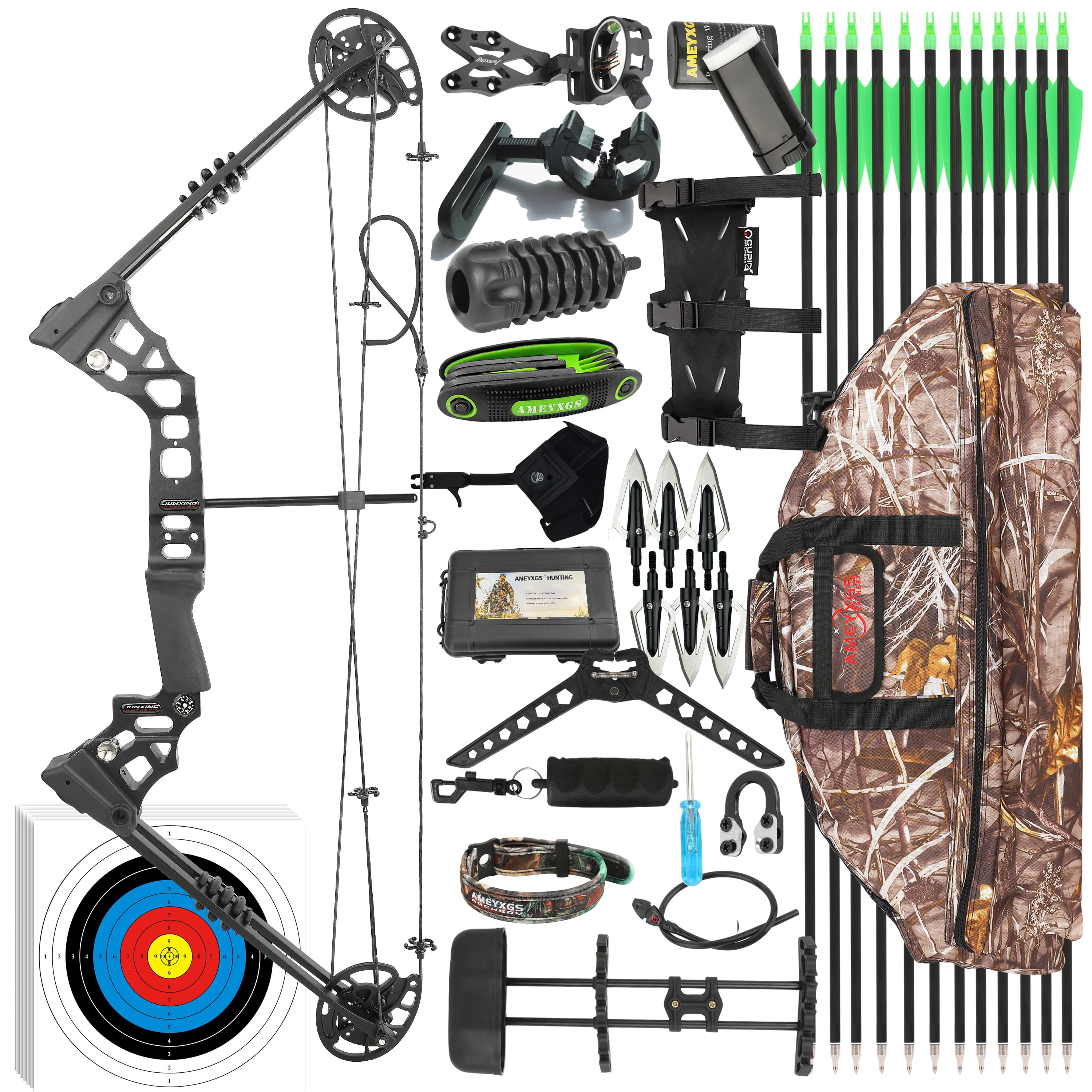 Junxing X8 Compound Bow and Arrows Set Adjustable Hunting Bow 20-70lb