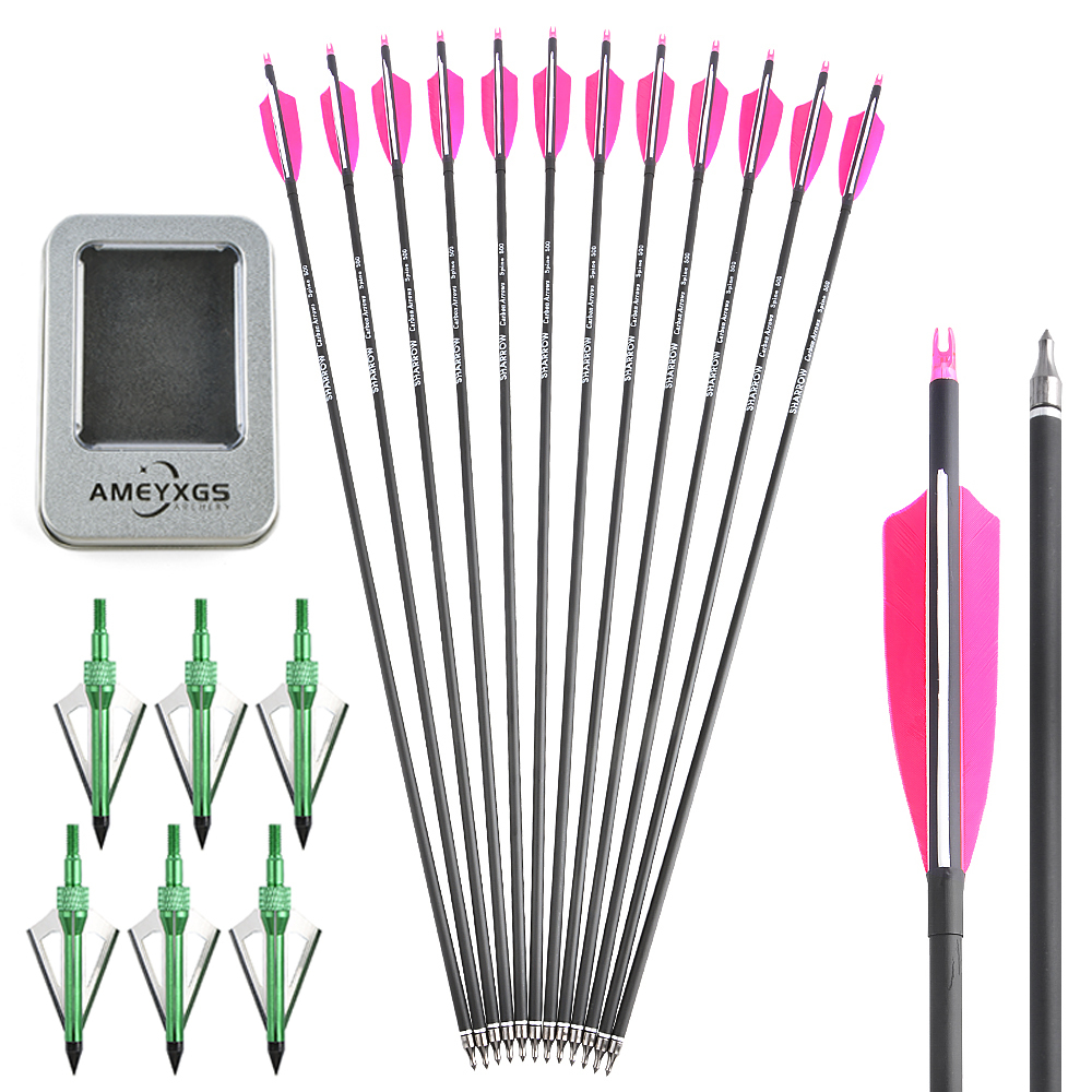 Mixed Carbon Arrows Set with Green Jade Arrowheads – Pink/White & Orange/White
