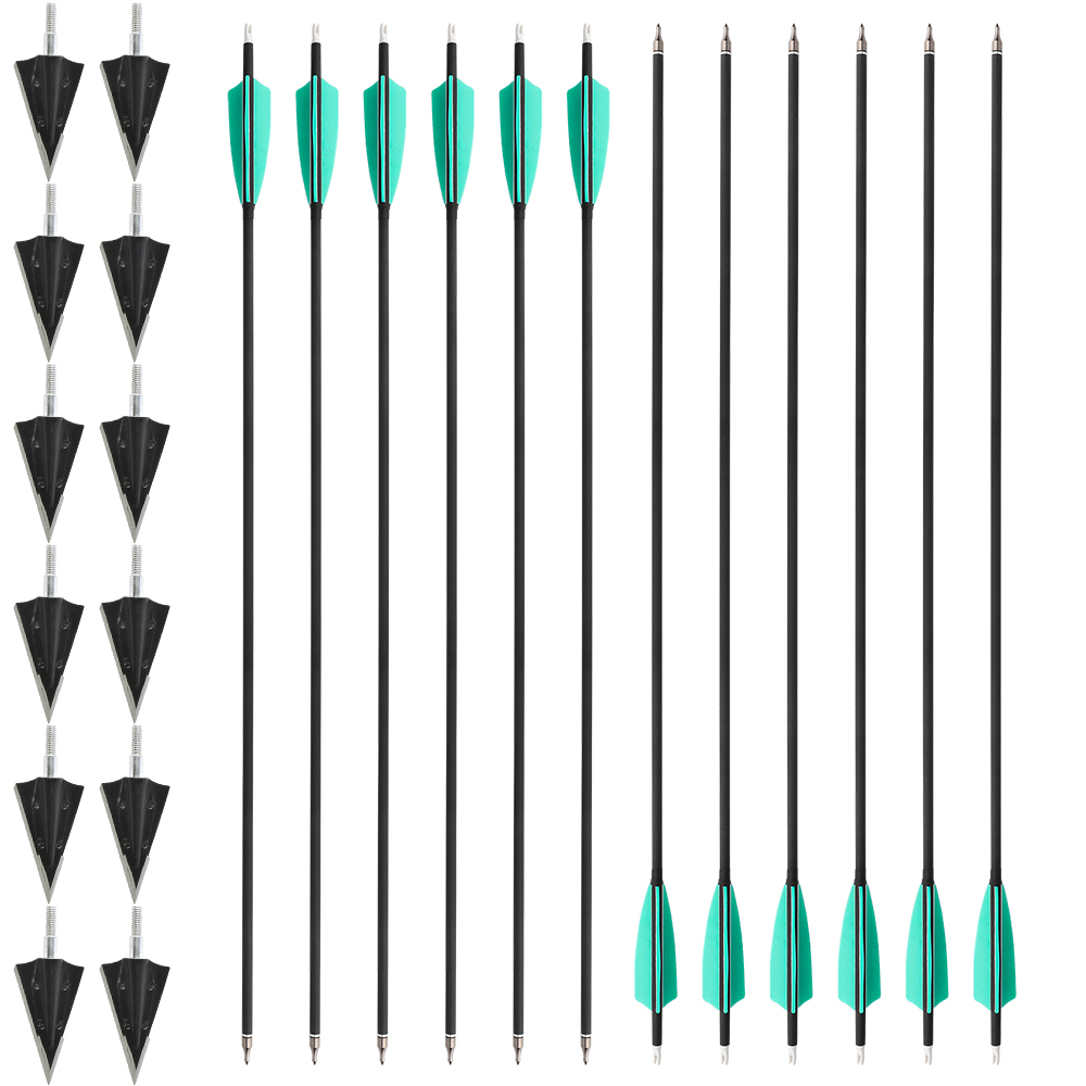 28" Spine 500 Mixed Carbon Arrow Set with Water Blue Feathers and Black Dragon Arrowheads