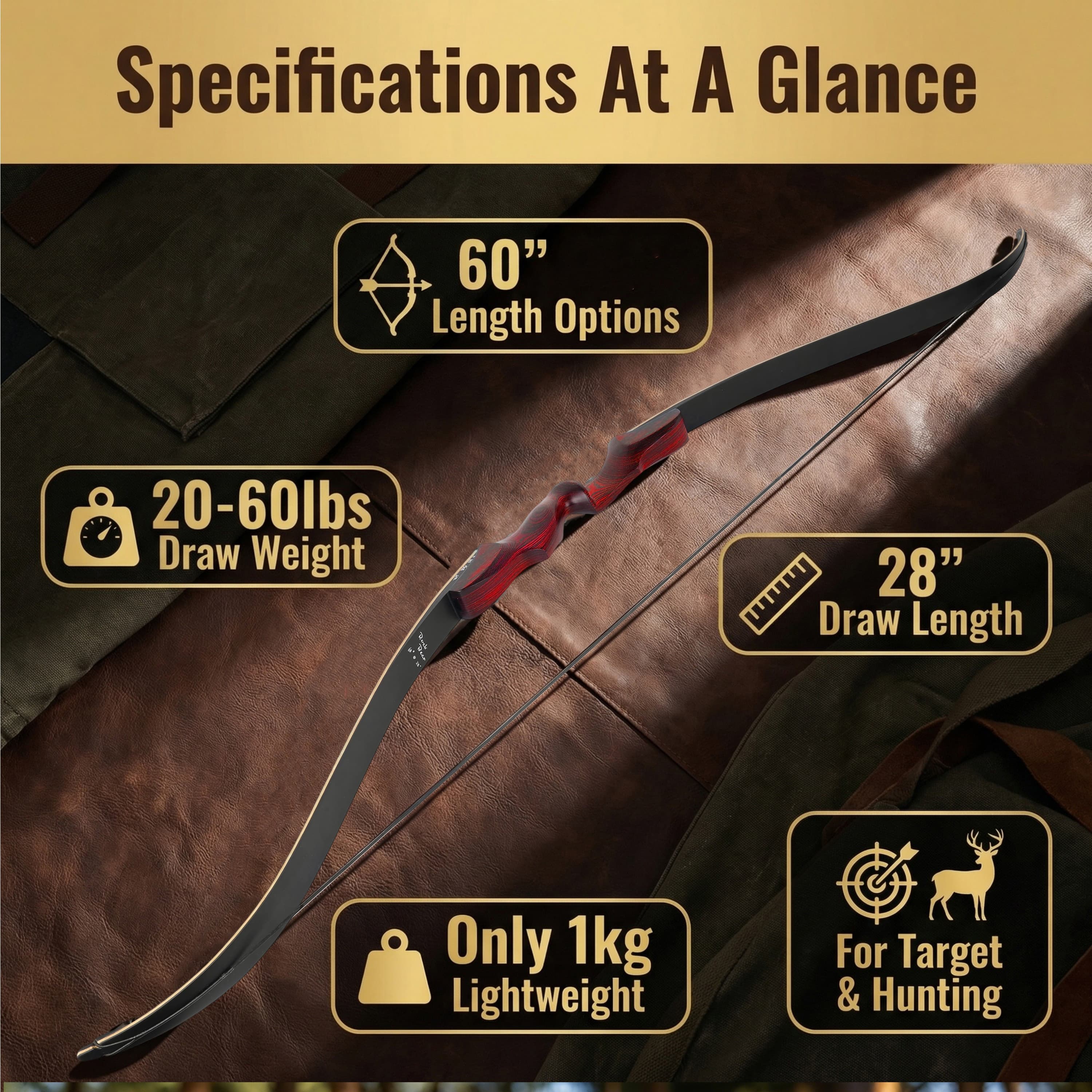 Rock Bear 60'' Recurve Bow 20-60LBS Takedown Bow Archery Hunting  