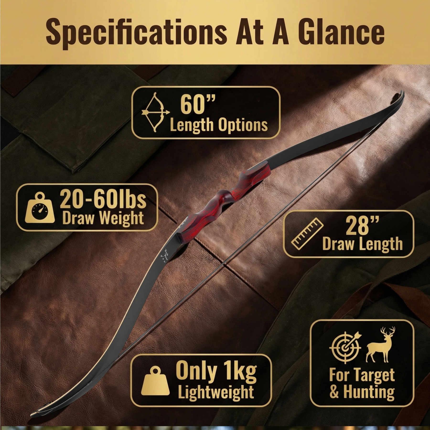 Rock Bear 60'' Recurve Bow 20-60LBS Takedown Bow Archery Hunting  