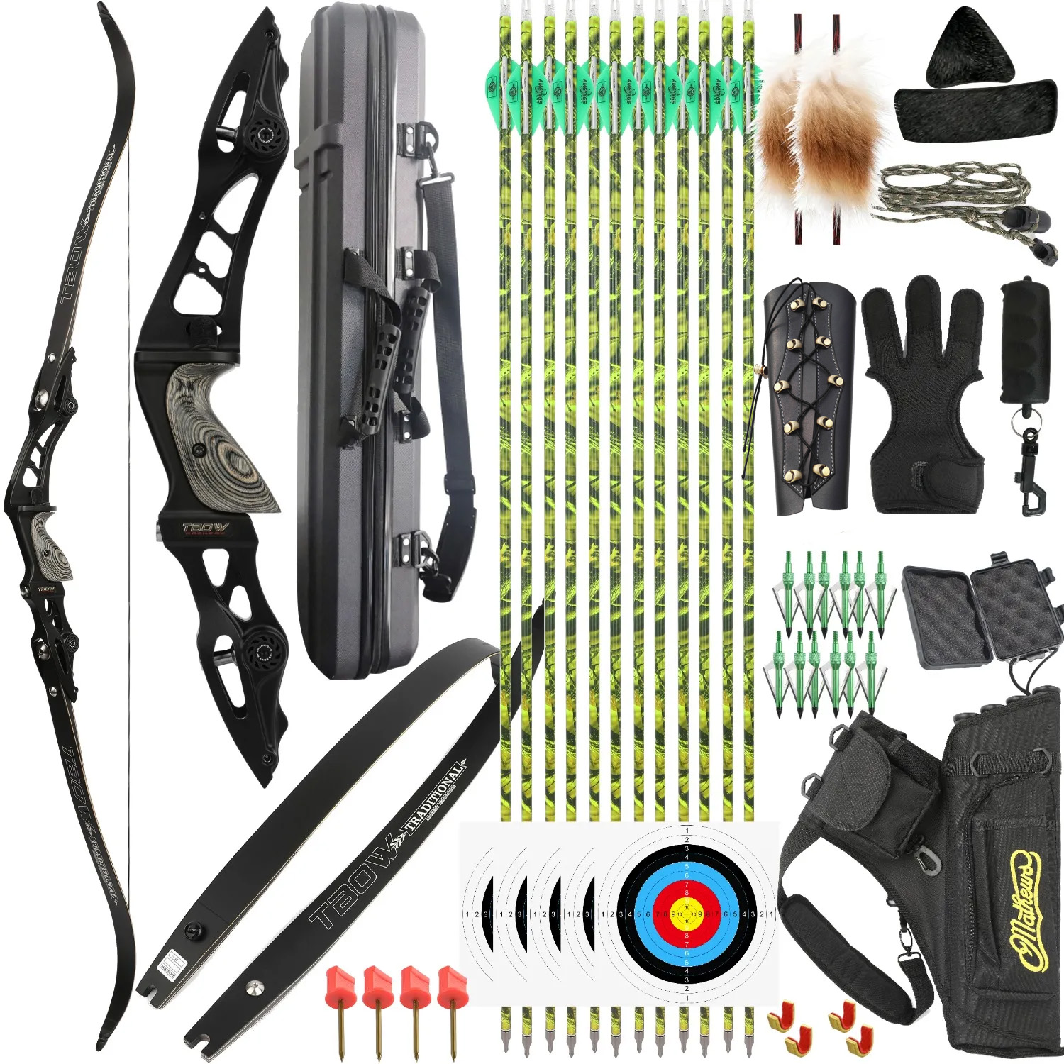 TBOW F263ILF Recurve Bow Hunting Set 62" 25-60lbs Target CNC