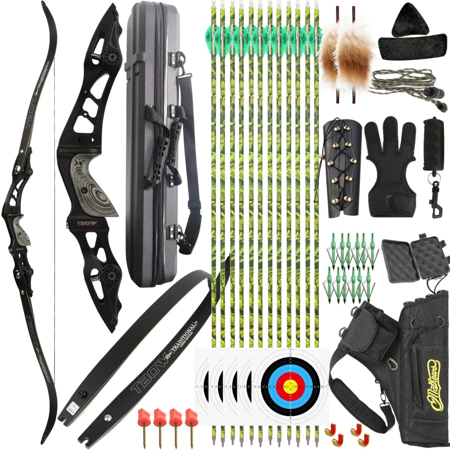 TBOW F263ILF Recurve Bow Hunting Set 62" 25-60lbs Target CNC