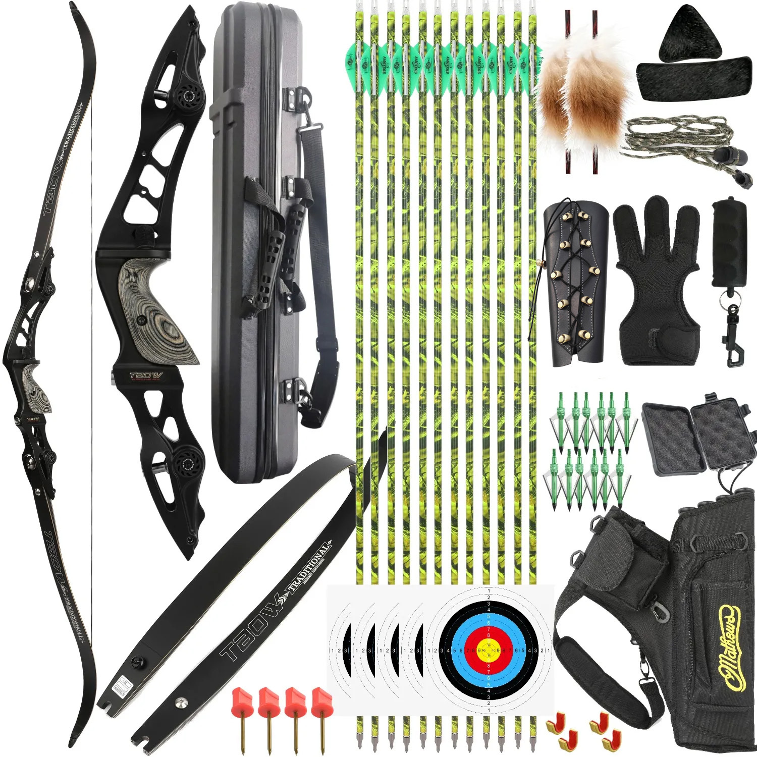 TBOW F263ILF Recurve Bow Hunting Set 62" 25-60lbs Target CNC