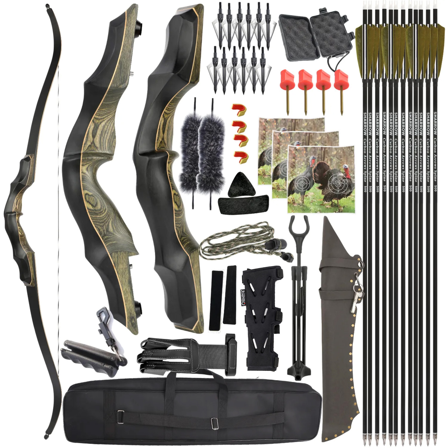 Takedown Recurve Bow Wooden 62" 20-60lbs American Hunting Shooting