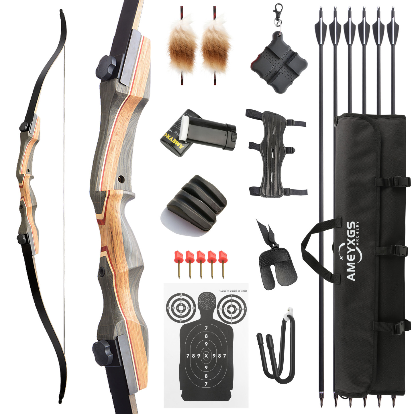 62" Takedown Recurve Bow 50lbs, High-Density Tech Wood & Bamboo Core