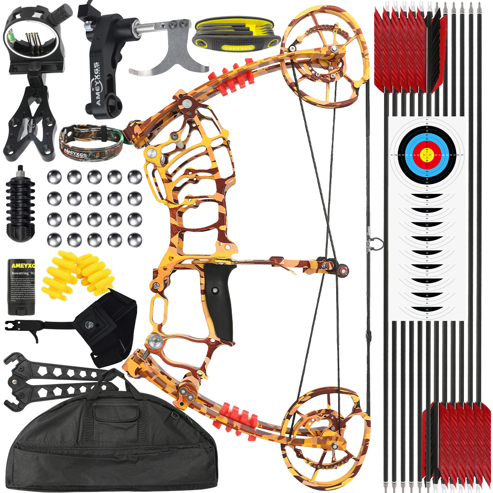 JUNXING Yellow Camo Compound Bow 30-70lbs Dual Use Outdoor Set