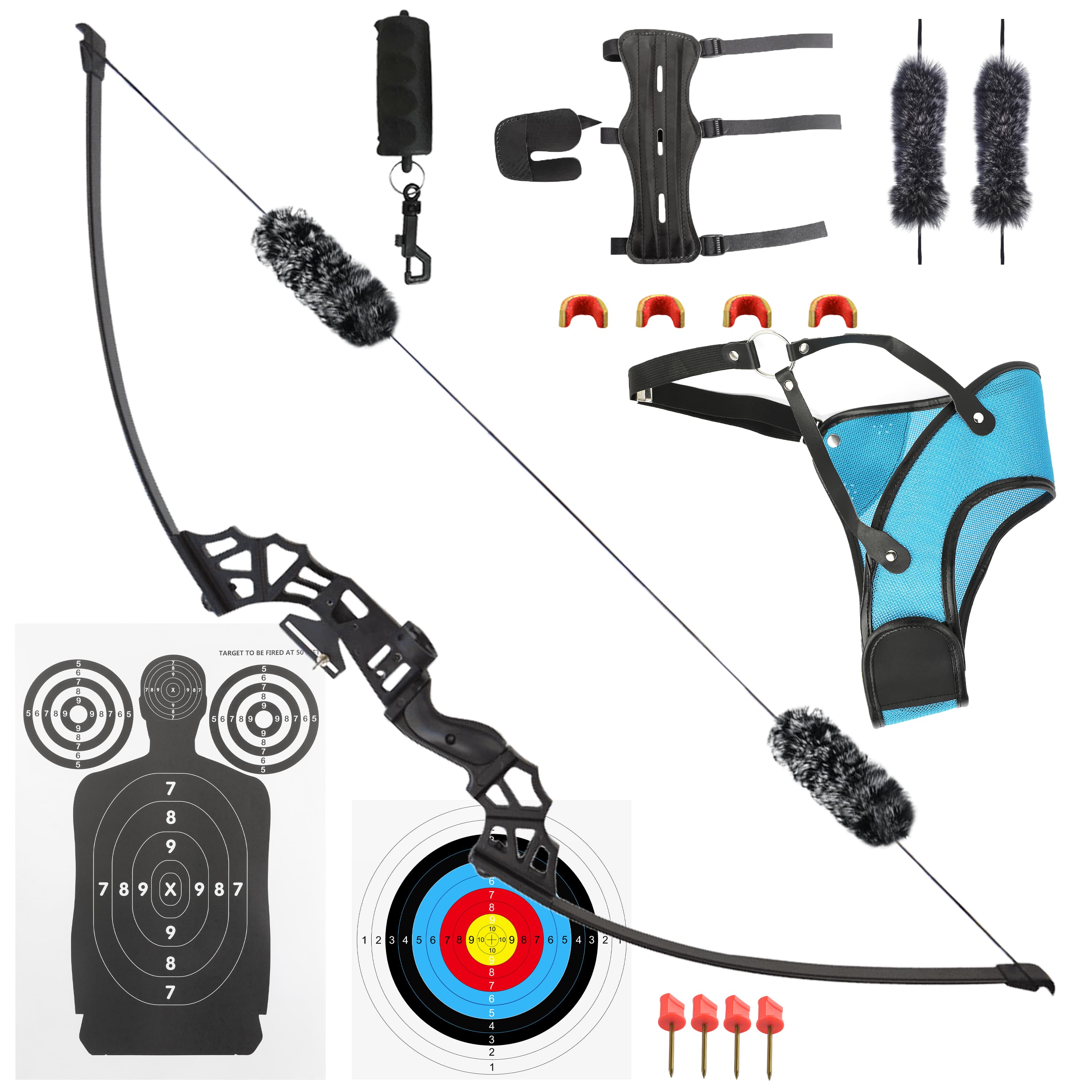  53" M122 Straight Bow Archery Kit for Beginners 30-50 lbs