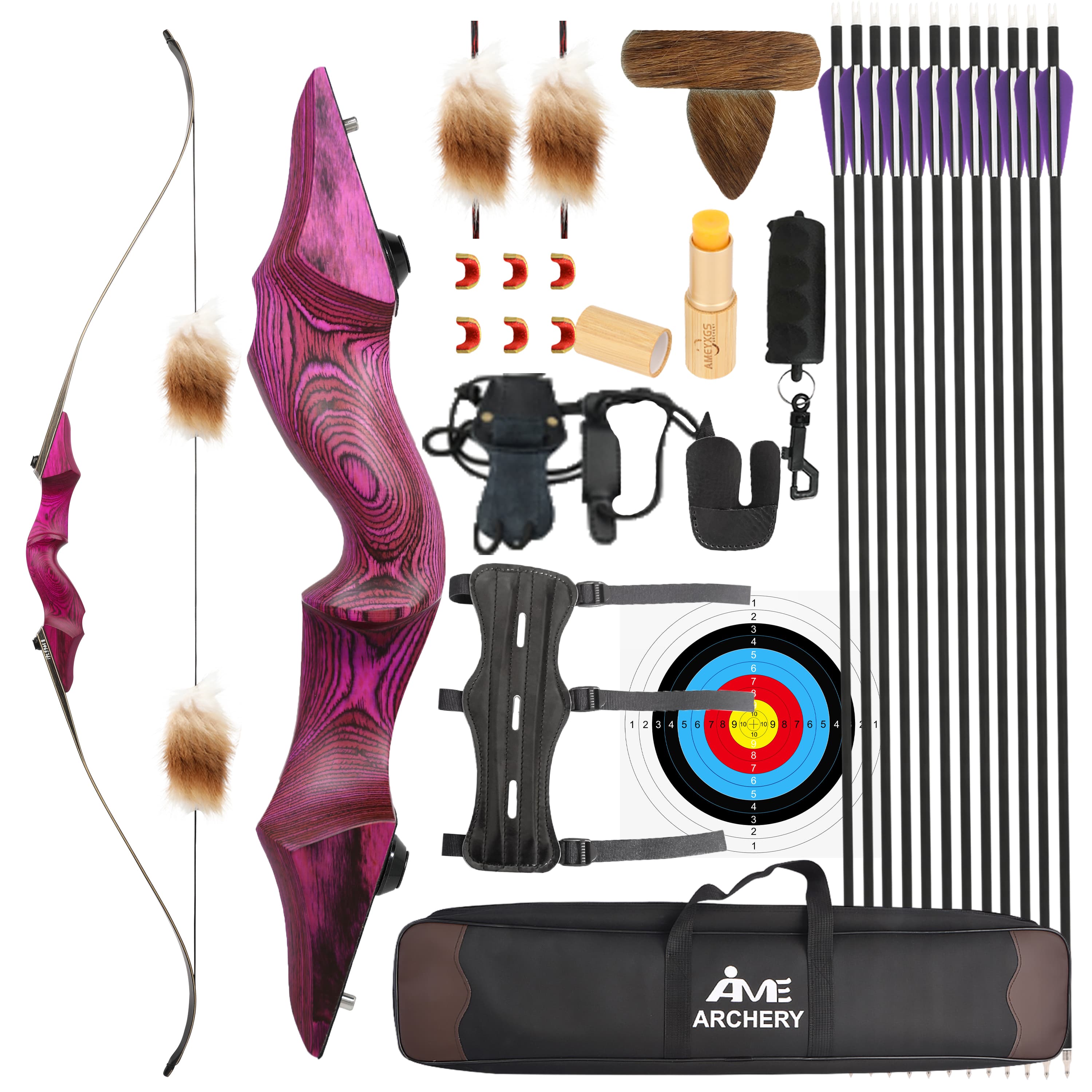 Black Hunter Recurve Bow and Arrows Kit Hunting LH RH 20-60lbs