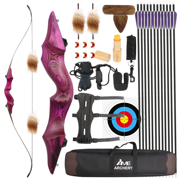 Black Hunter Recurve Bow and Arrows Kit Hunting LH RH 20-60lbs