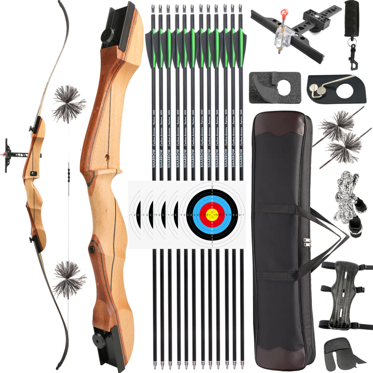 Arc Recourbé Démontable 66-70 Pouces, 14-40 Lbs – Branches Bois, Droitier (neuf)
