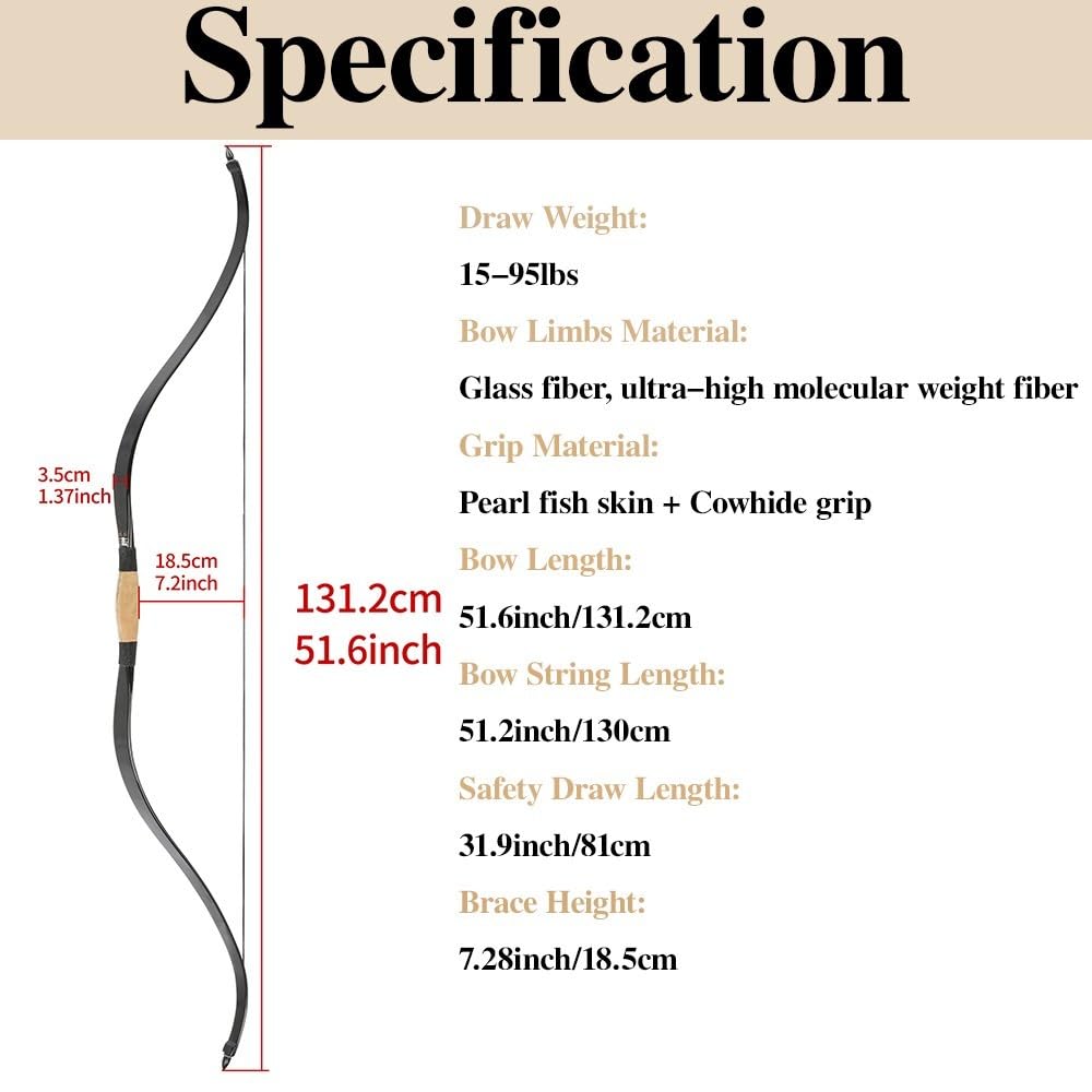 Traditional One-Piece Bow Handcrafted LH RH 15-95lbs