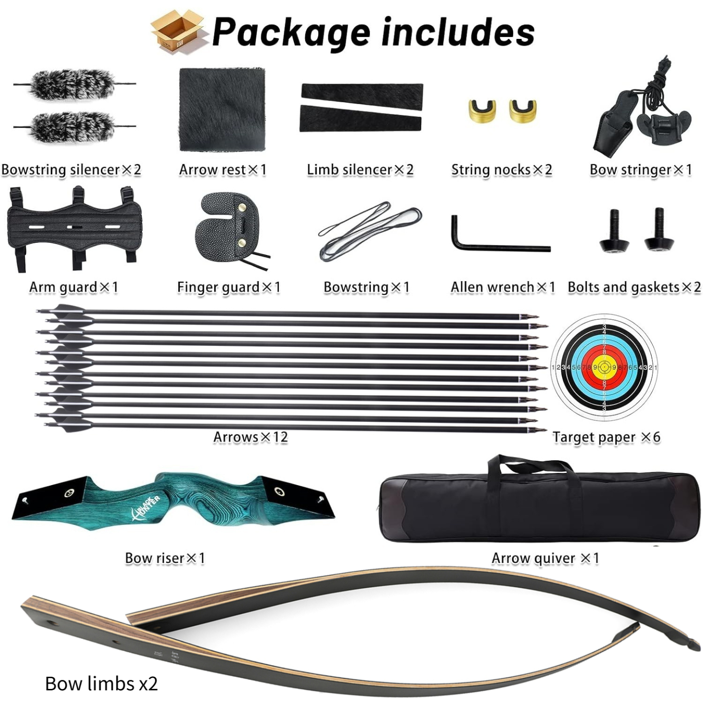 BLACK HUNTER Longbow Hunting Adults Archery Set 60" 20-60lbs LH RH