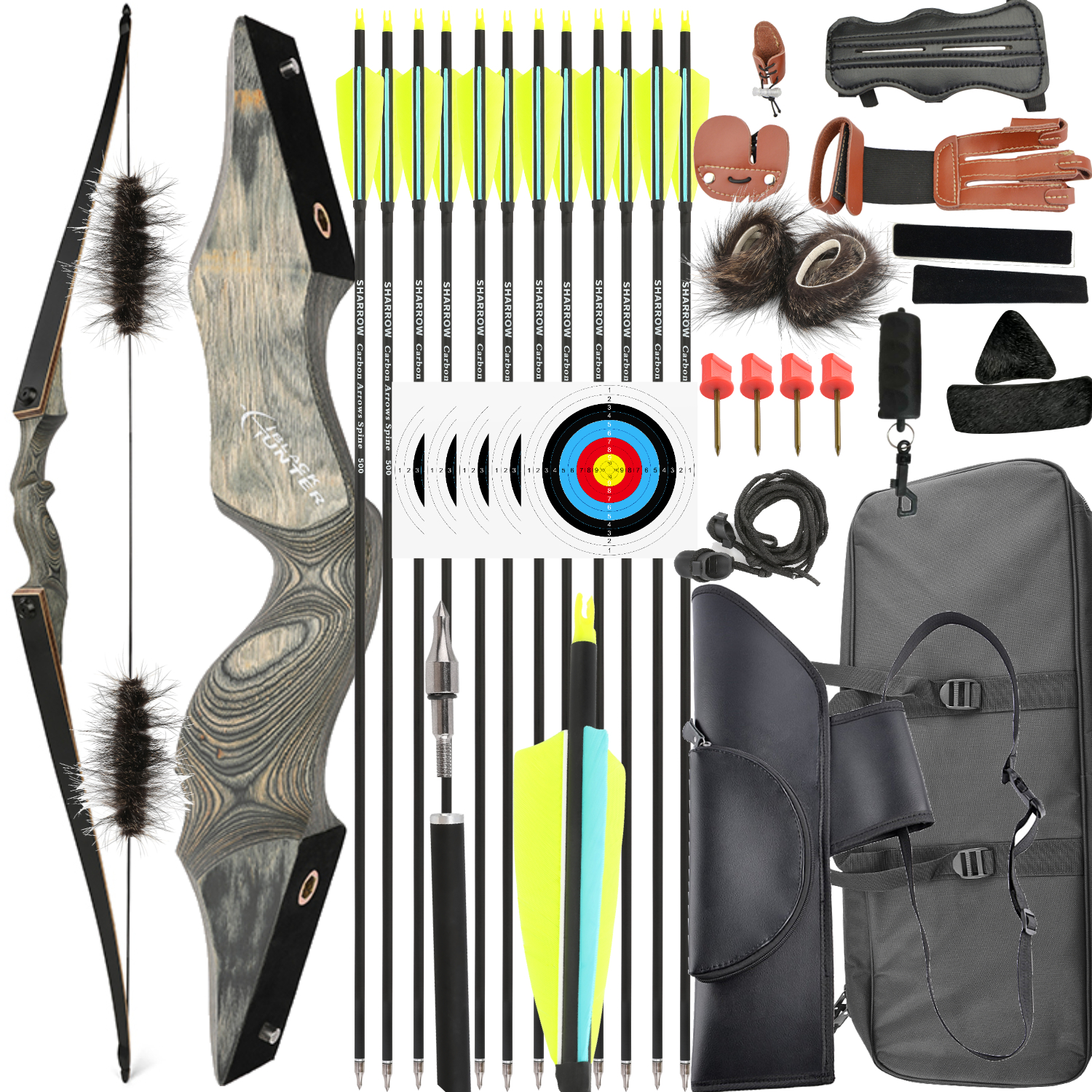 Black Hunter Longbow Hunting Bow and  Arrow Set LH RH