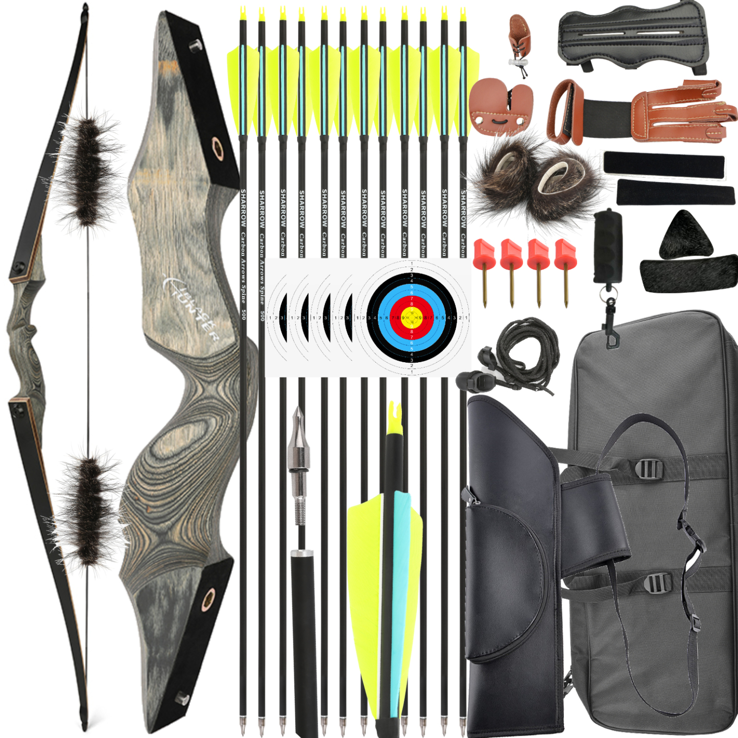 Black Hunter Longbow Hunting Bow and Arrow Set LH RH