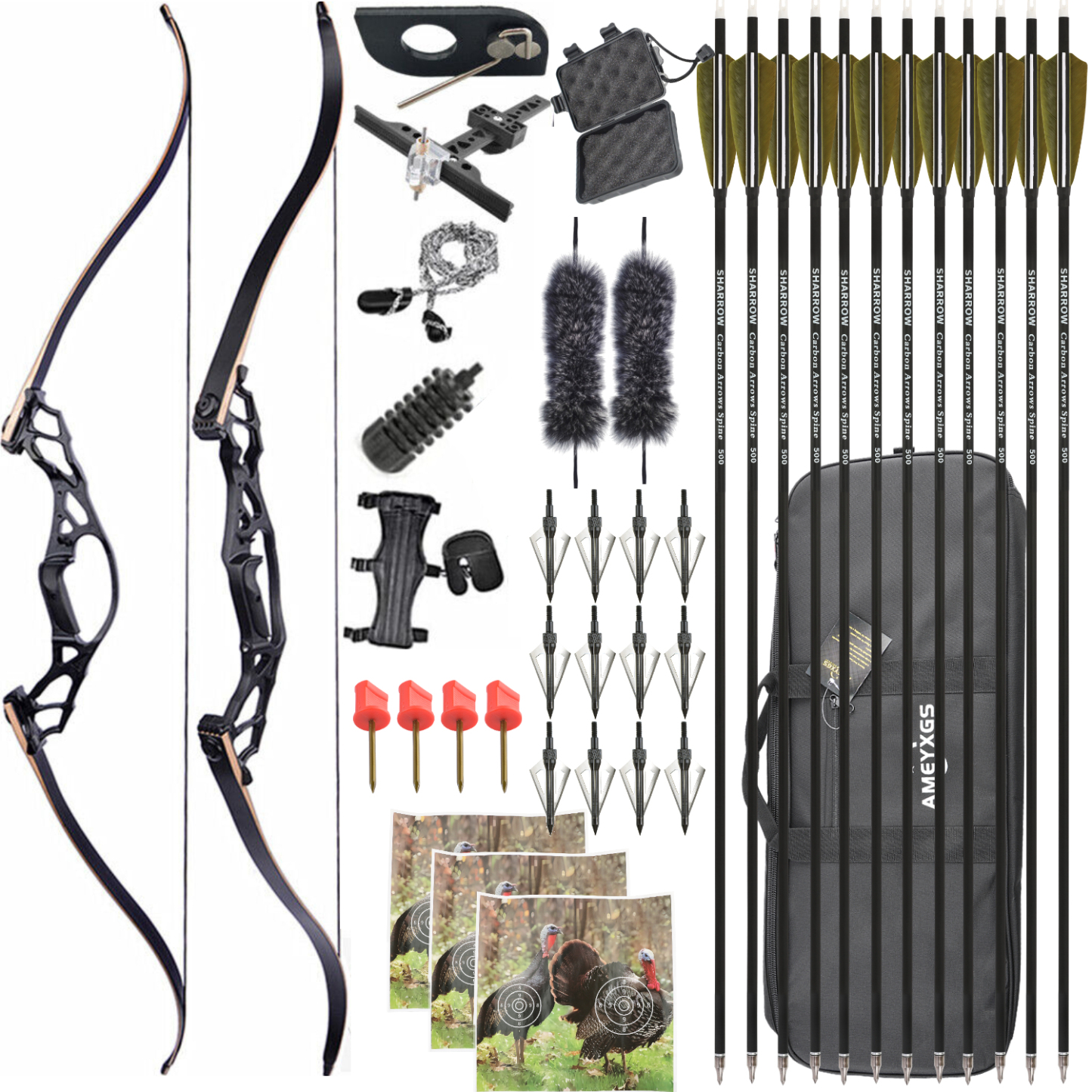 KAIMEI Takedown Recurve Bow Kit 62" 30-60lbs Adult Hunting