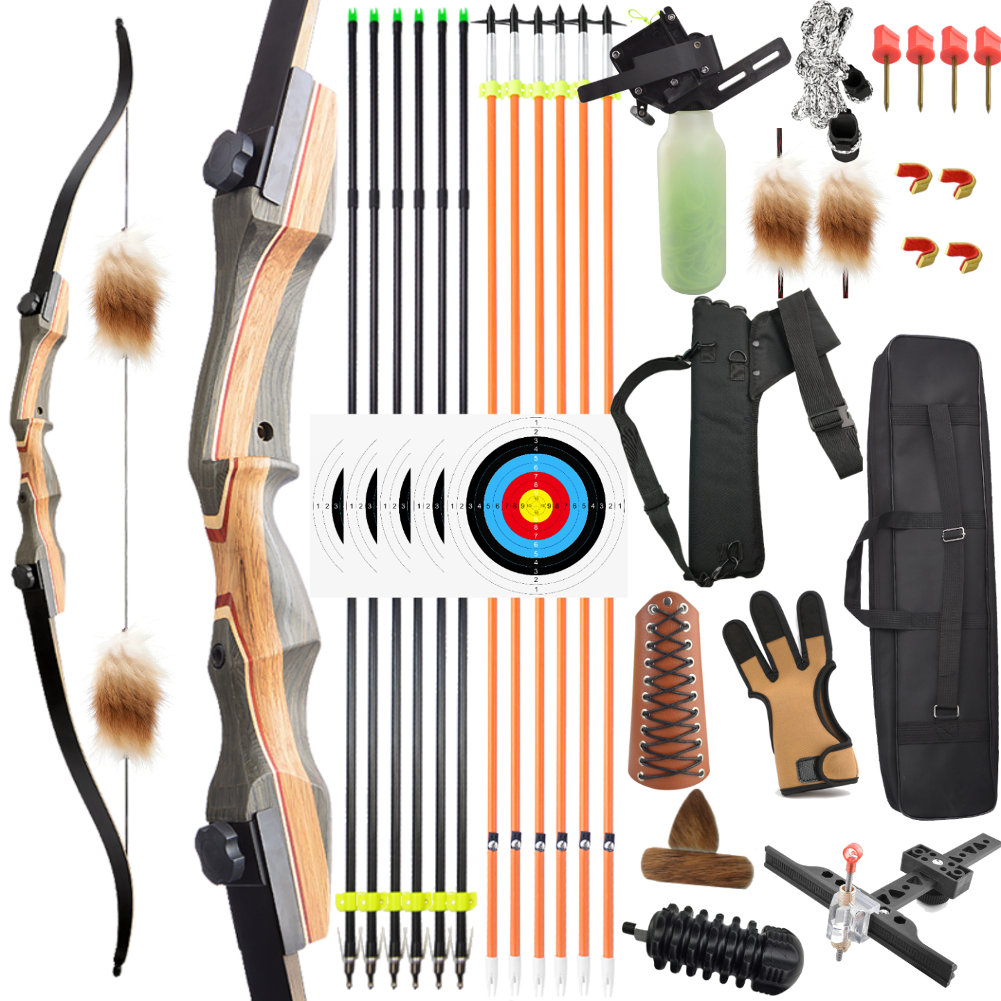 62" Traditional Takedown Recurve Bow Fishing Set Hunting RH