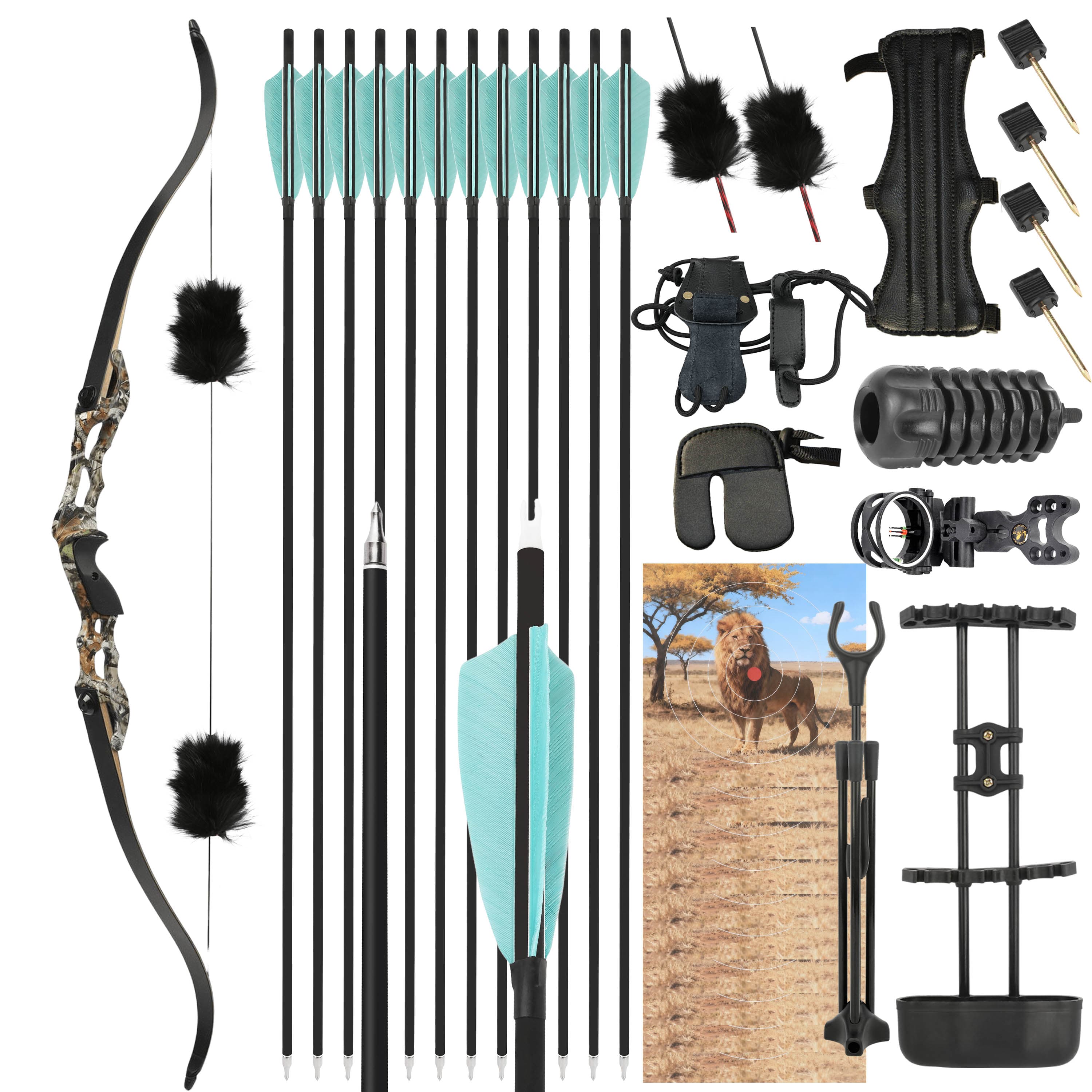 Junxing F185 Recurve Bow American Hunting Bow Kit 56" 58" 60" 30-50lbs