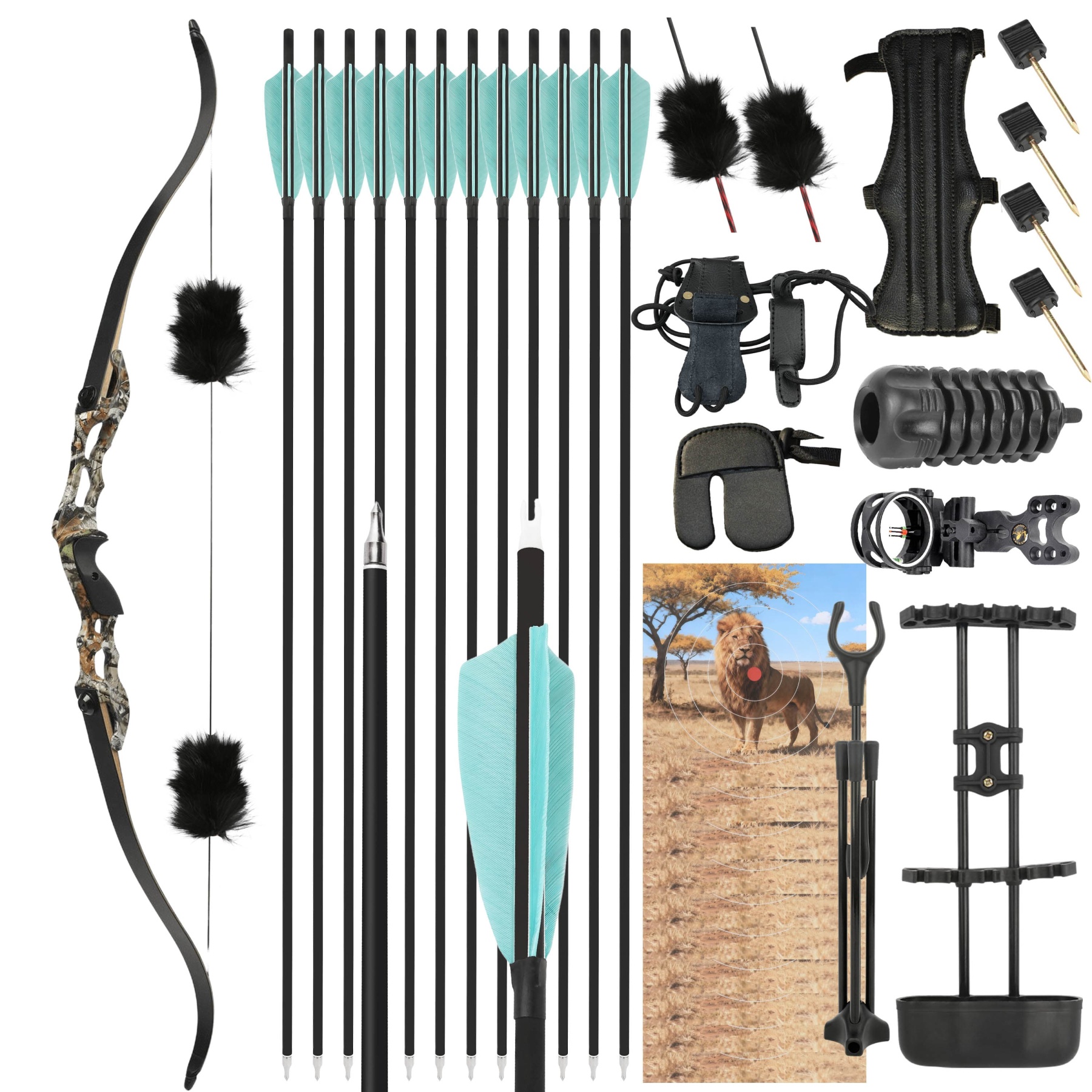 Junxing F185 Recurve Bow American Hunting Bow Kit 56" 58" 60" 30-50lbs