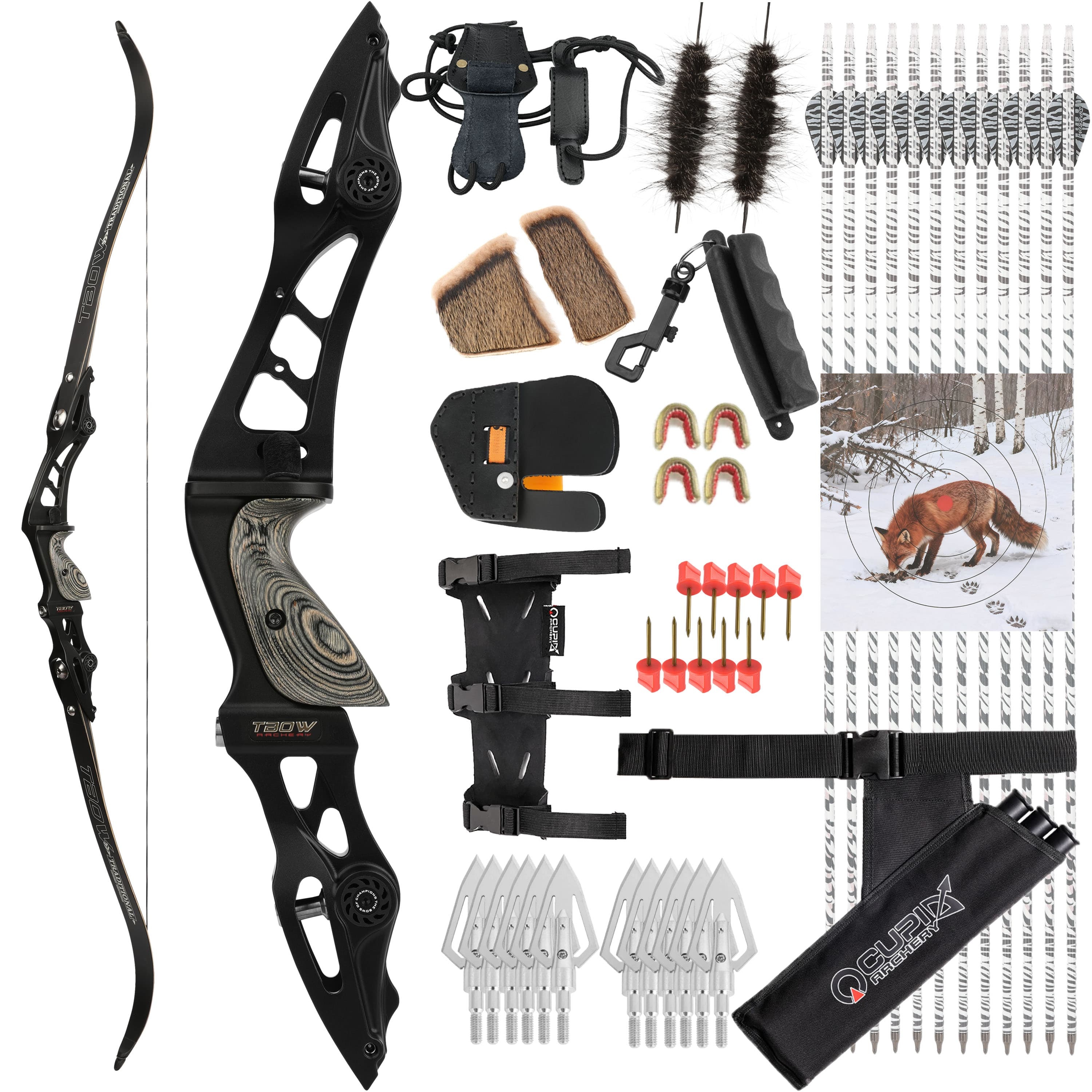 Archery 25-60lbs Takedown Recurve RH Hunting Target Bow Set – WOLFMAN ...
