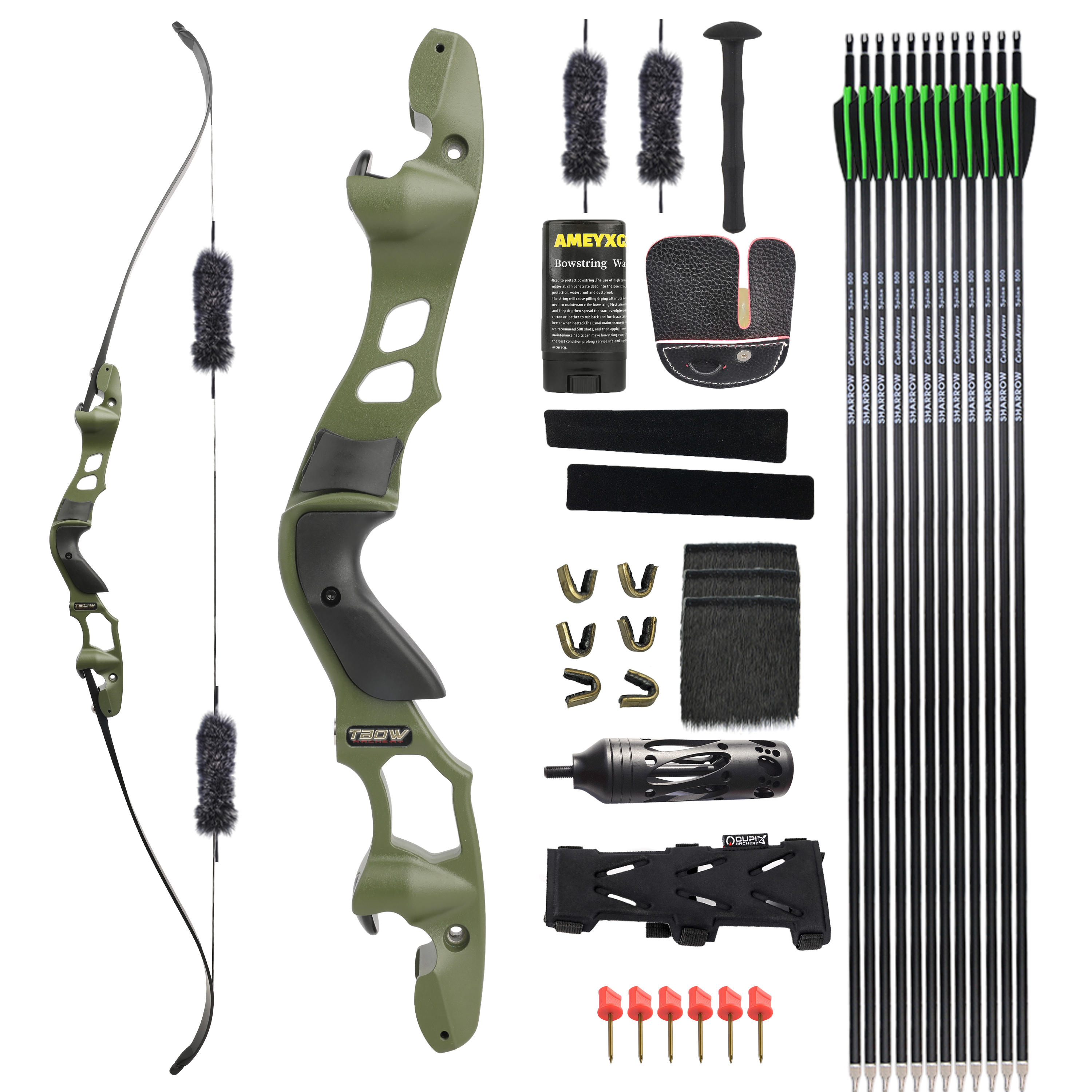 TBOW 62” Traditional  ILF Hunting Recurve Bow Set 25-60Lbs RH