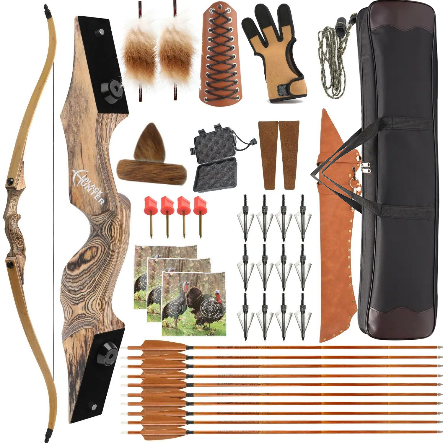 Black Hunter 60" Hunting Takedown Recurve Bow Kit LH RH 20-60lbs