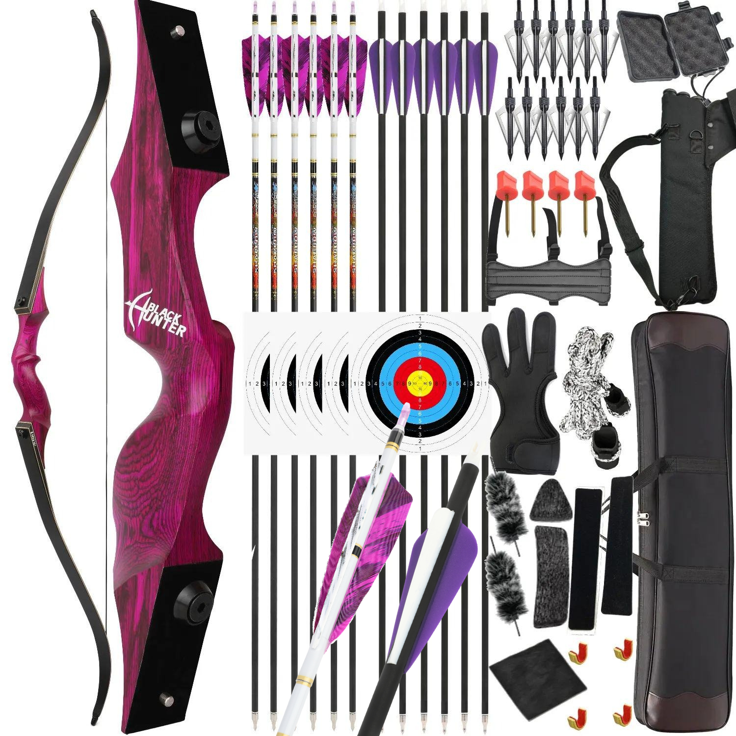 Black Hunter Longbow Recurve Bow and Arrows Set Hunting LH RH