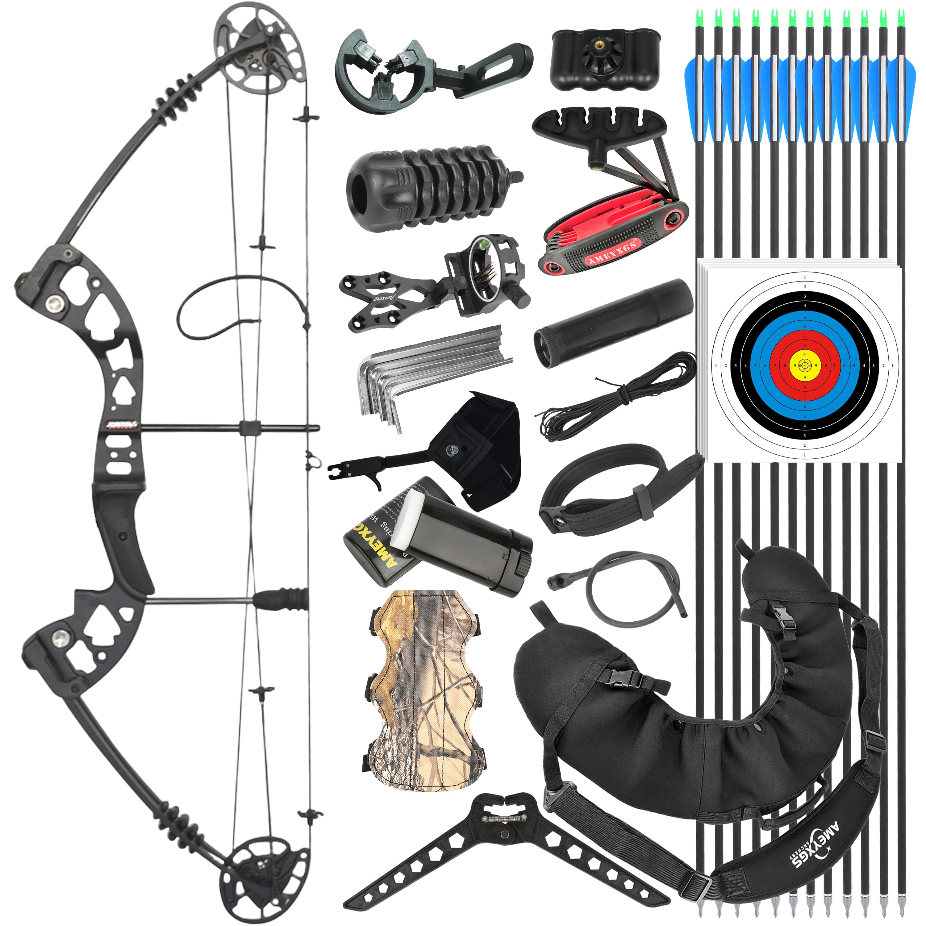 Junxing M131 Compound Bow Set Hunting Fishing LH RH 30-60lbs 