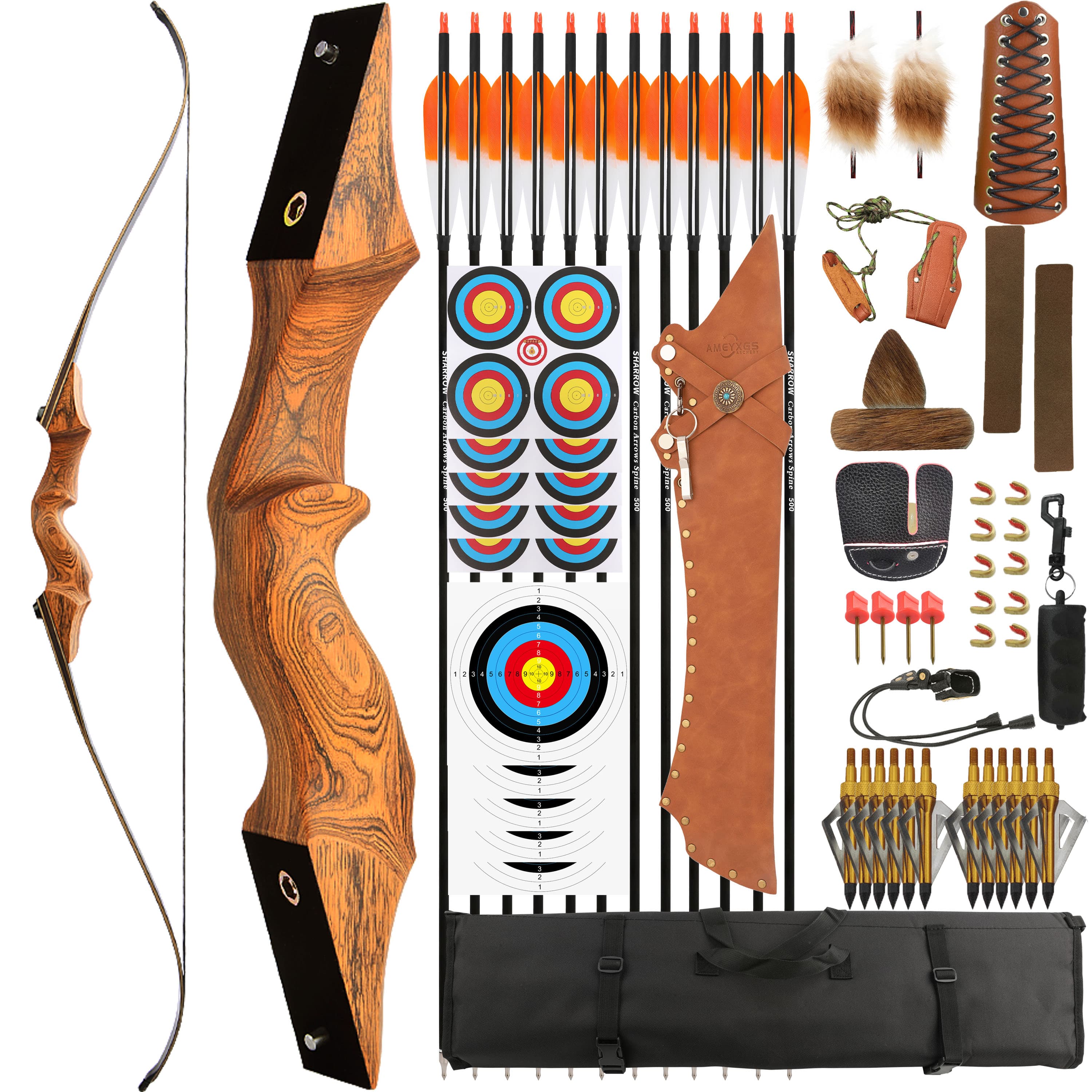 Black Hunter Longbow Recurve Bow and Arrows Kit Hunting LH RH