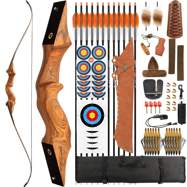 Black Hunter Longbow Recurve Bow and Arrows Kit Hunting LH RH