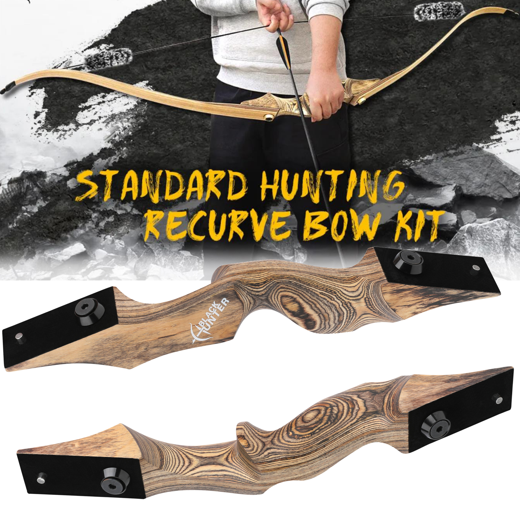 Black Hunter 60" Traditional Archery Bow and Arrows Set