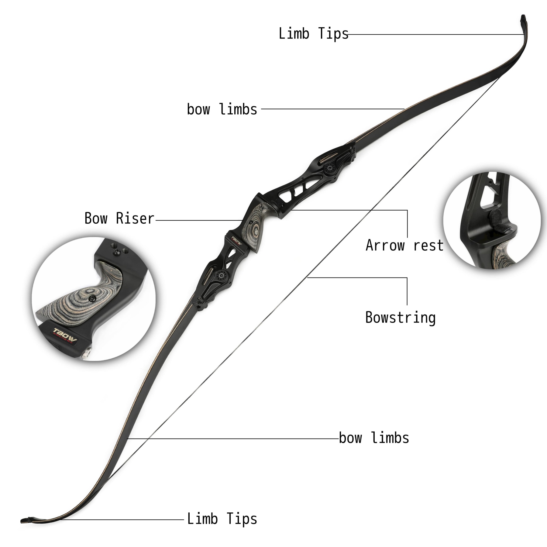 RH 25-60LBS Recurve bow Arrow Set 62inch Archery Hunting