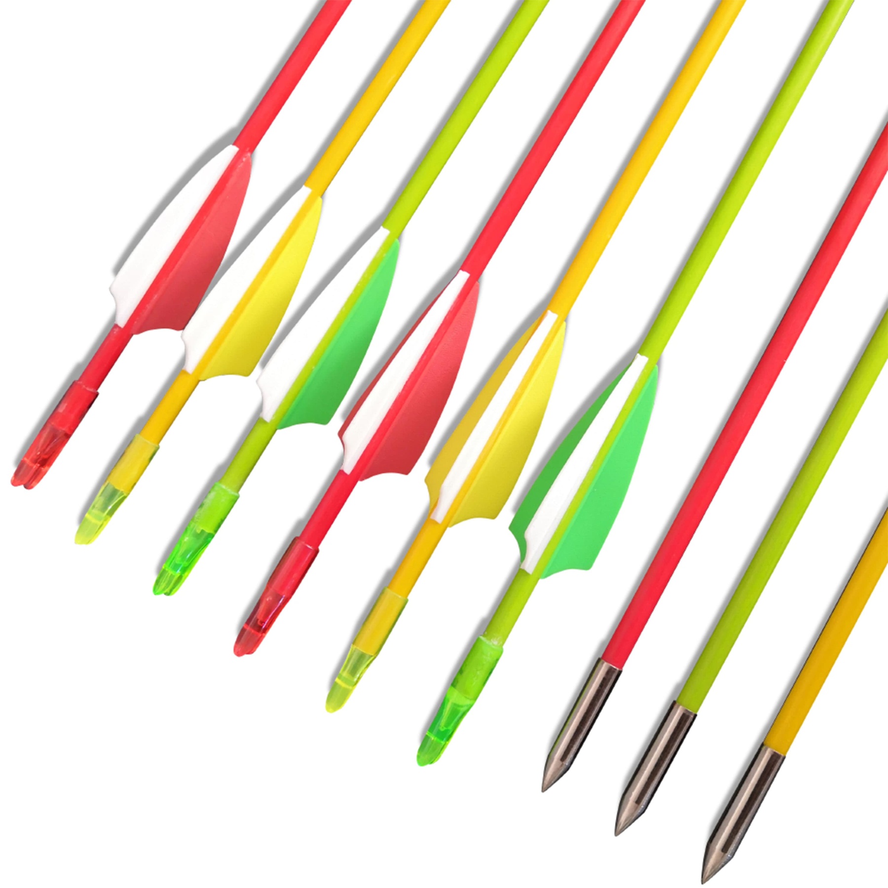 AME ARCHERY Vanes Fiberglass Arrows with Fixed Field Tips (12pcs)