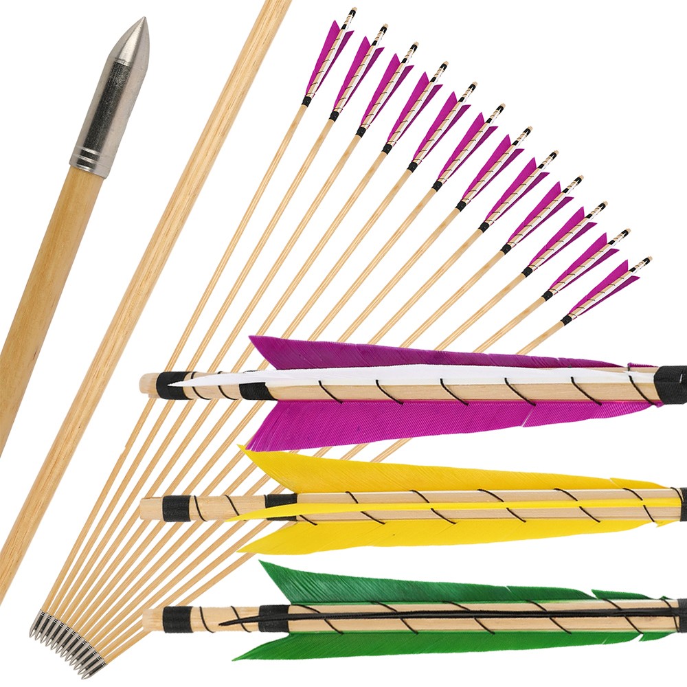 [Copy]AME ARCHERY 32" Traditional Wooden Arrow 8/9/10/11/12/13mm Turkey Feather(12pcs)