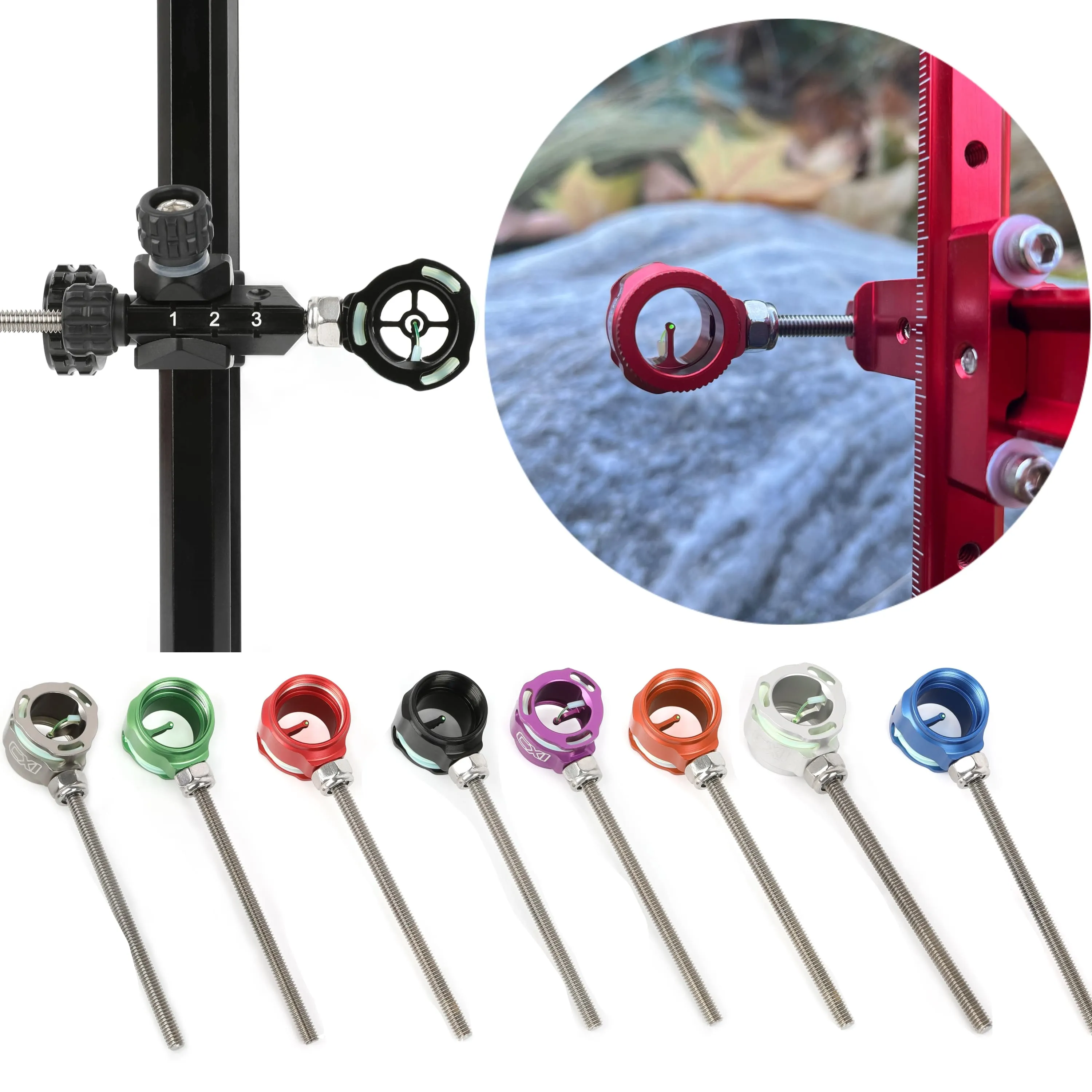 CX1 Olympic Recurve Bow Sight Aperture, 0.019" Fiber Optic, Alloy, Multiple Colors