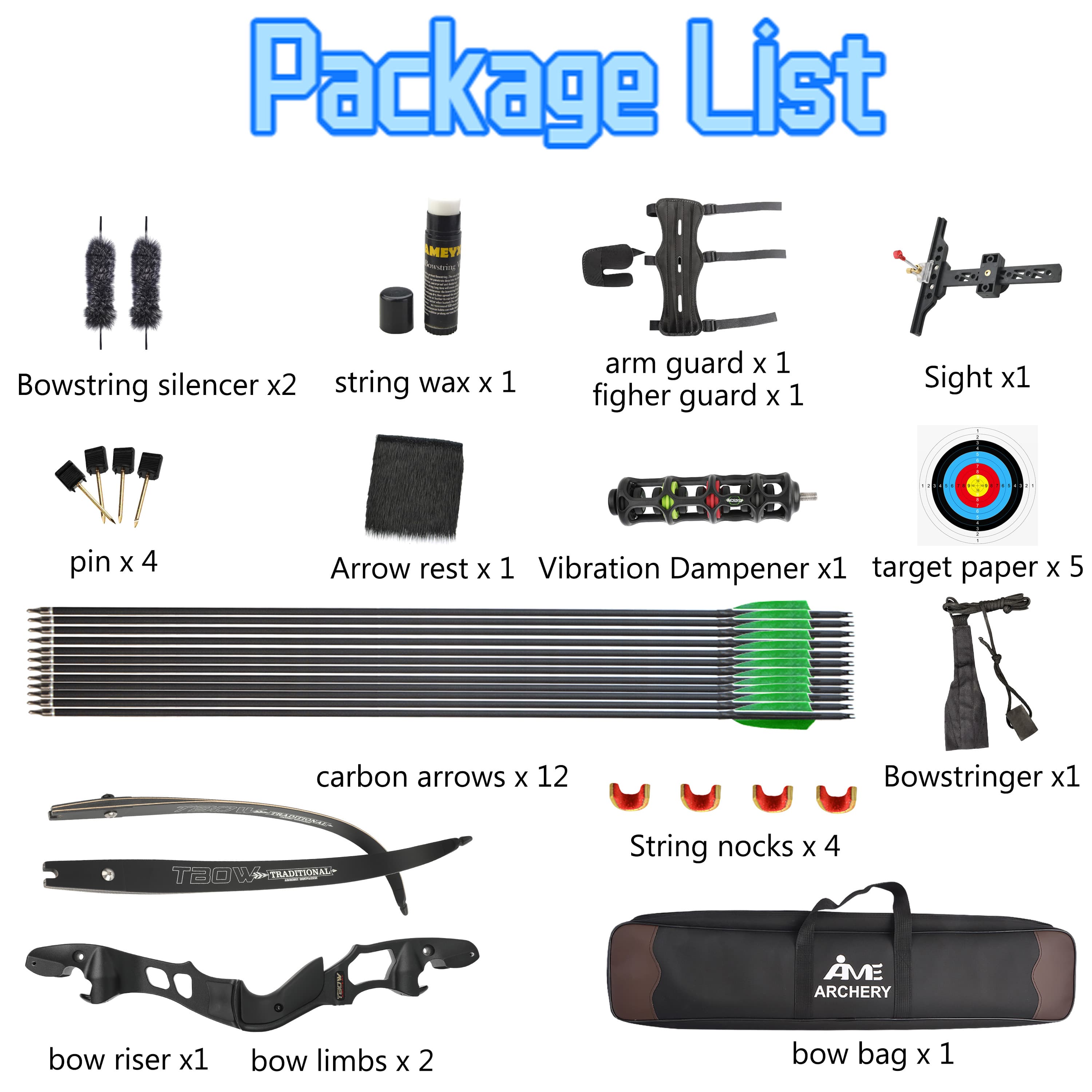 TBOW 62" ILF Recurve Bow Takedown Hunting Bow 25-60lbs