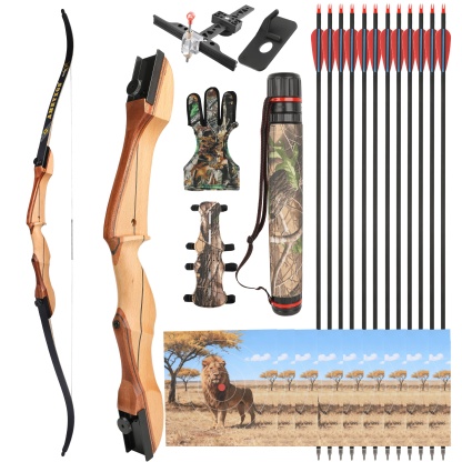 66" Wooden Recurve Bow and Arrows Set 14-24lbs