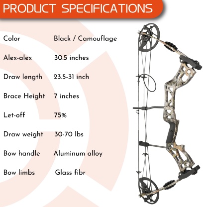 30.5" Compound Bow 30-70lbs Adjustable 75% Let-off Training Hunting Set