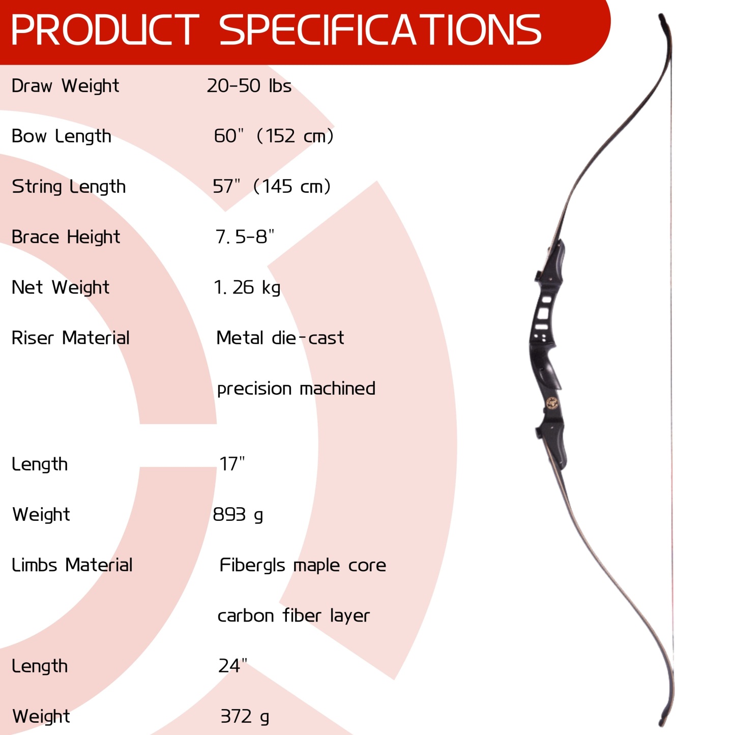 60" Recurve Bow Set Adjustable Draw Weight for Target Practice