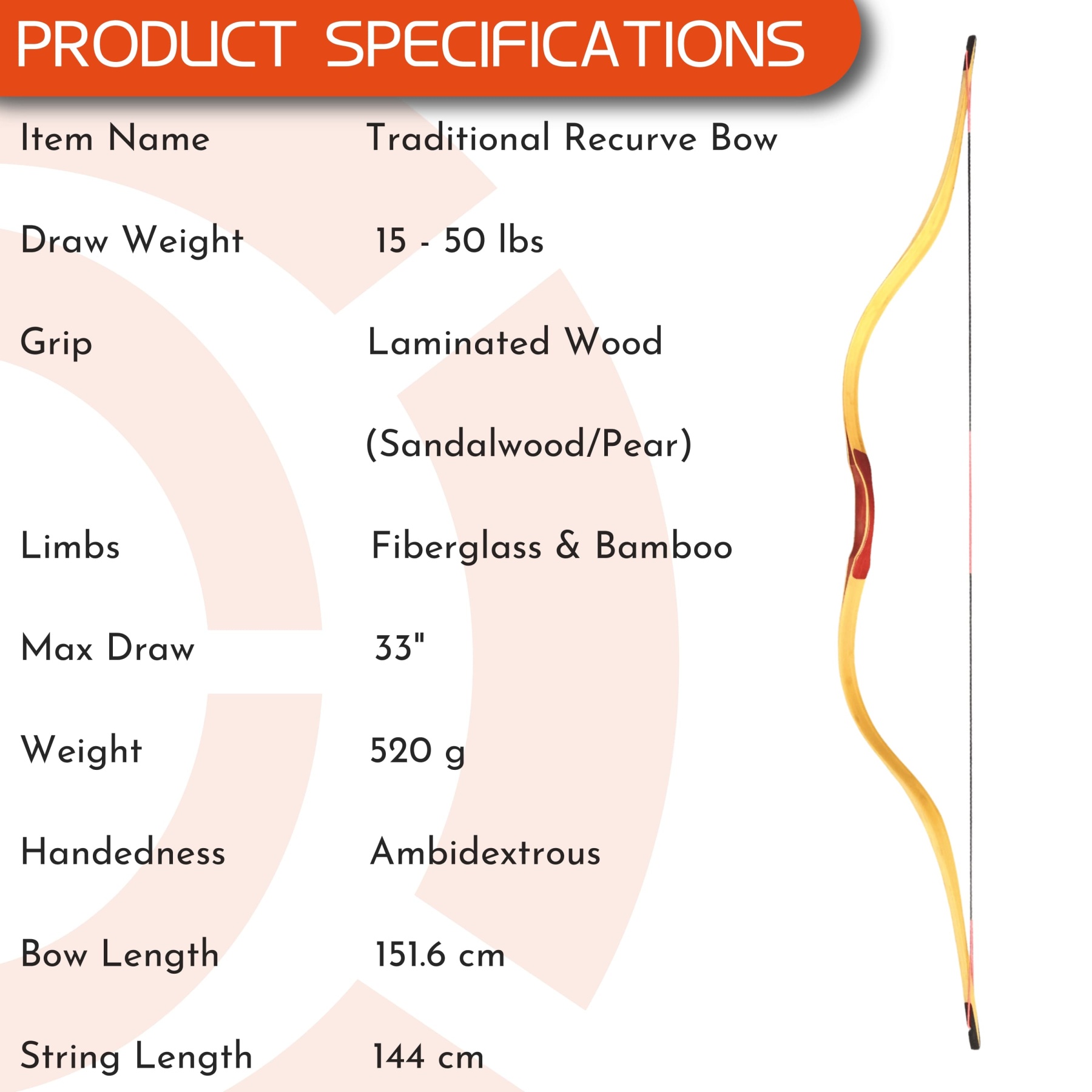 15-50LBS Archery Longbow Set Traditional Bow LH RH