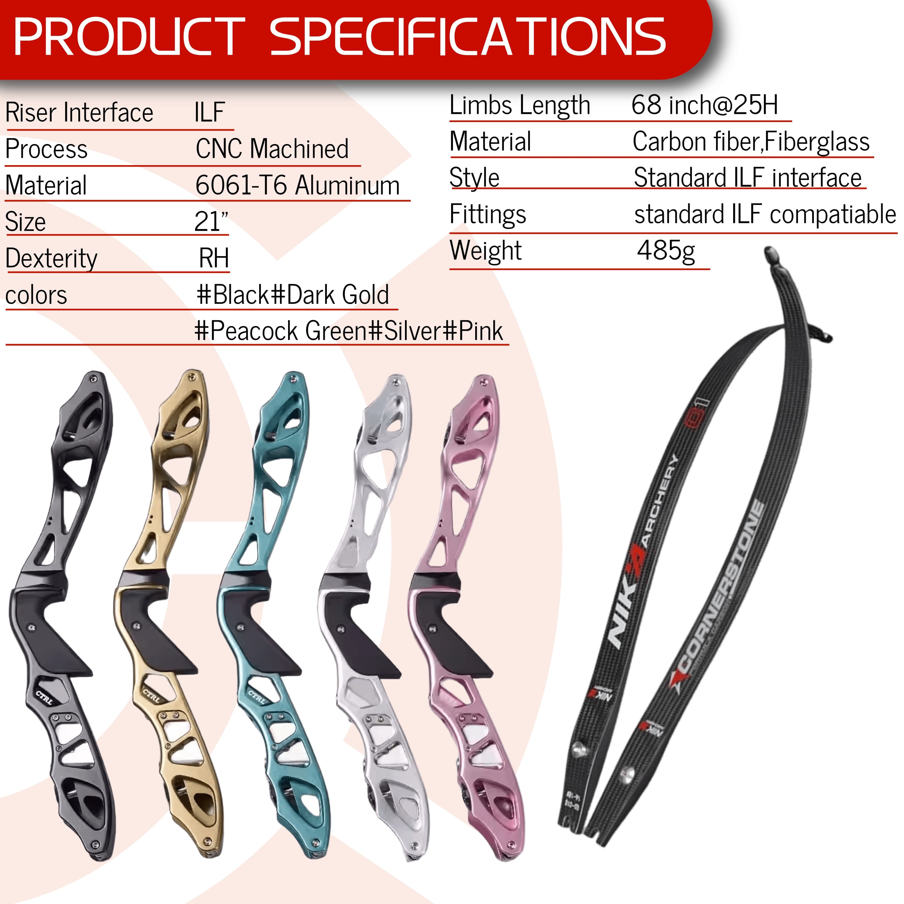 RH 16-56LBS ILF Recurve Bow Arrow Set Archery Hunting