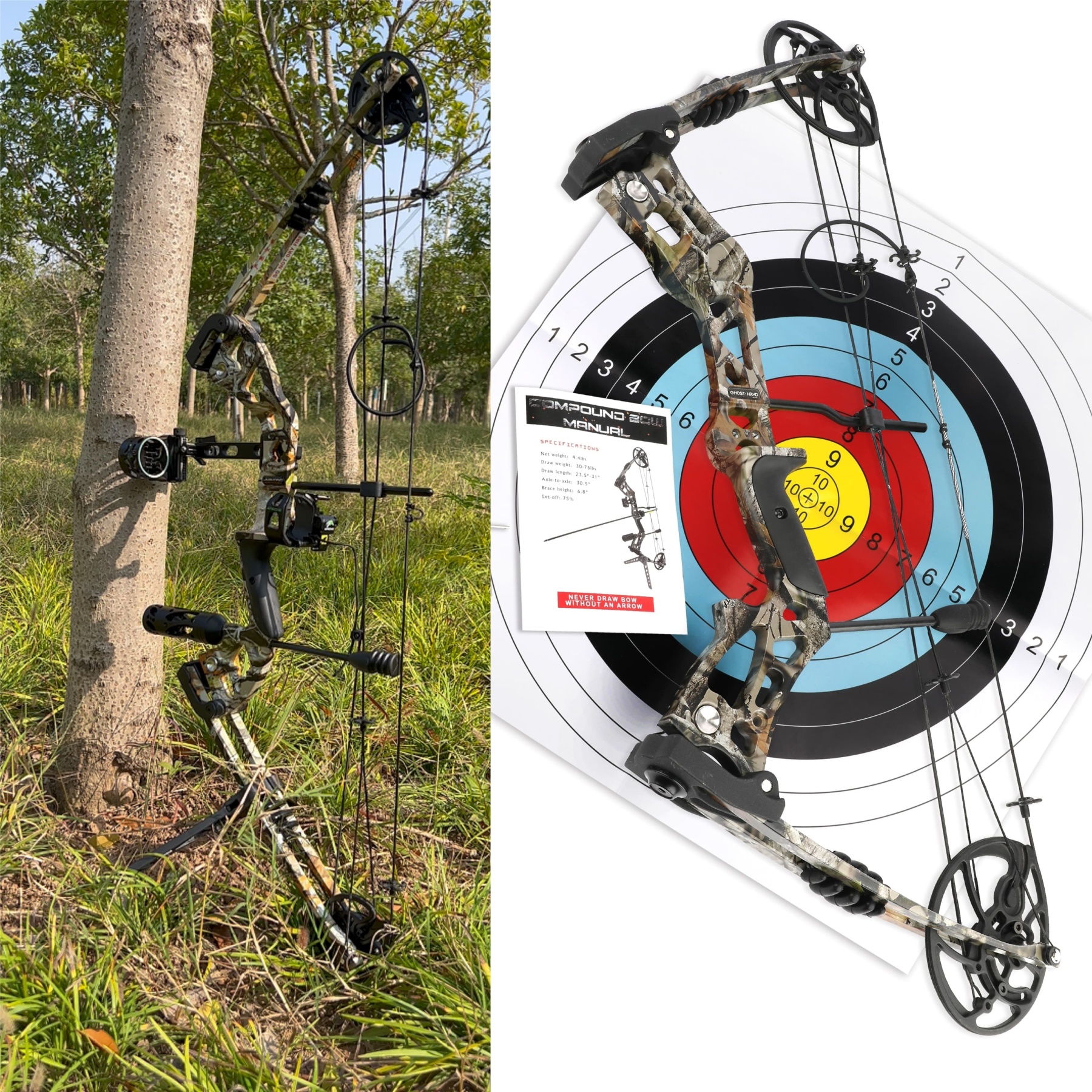 30.5" Compound Bow 30-70lbs Adjustable 75% Let-off Training Hunting Set