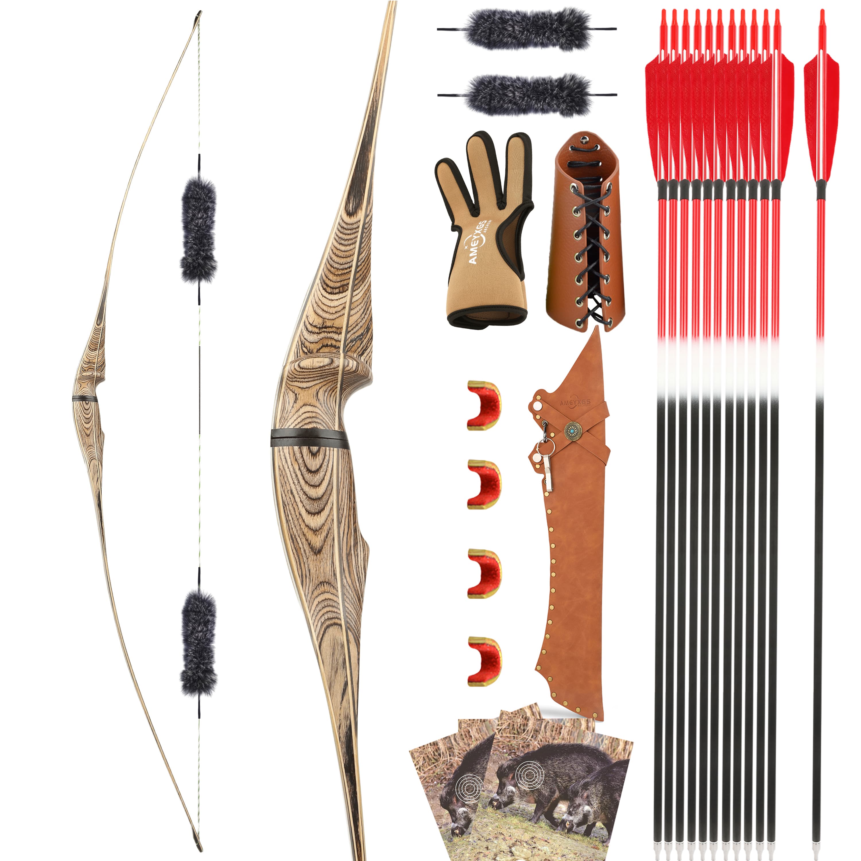 AME ARCHERY 60/62/64inch Takedown Longbow 20-50lbs RH/LH