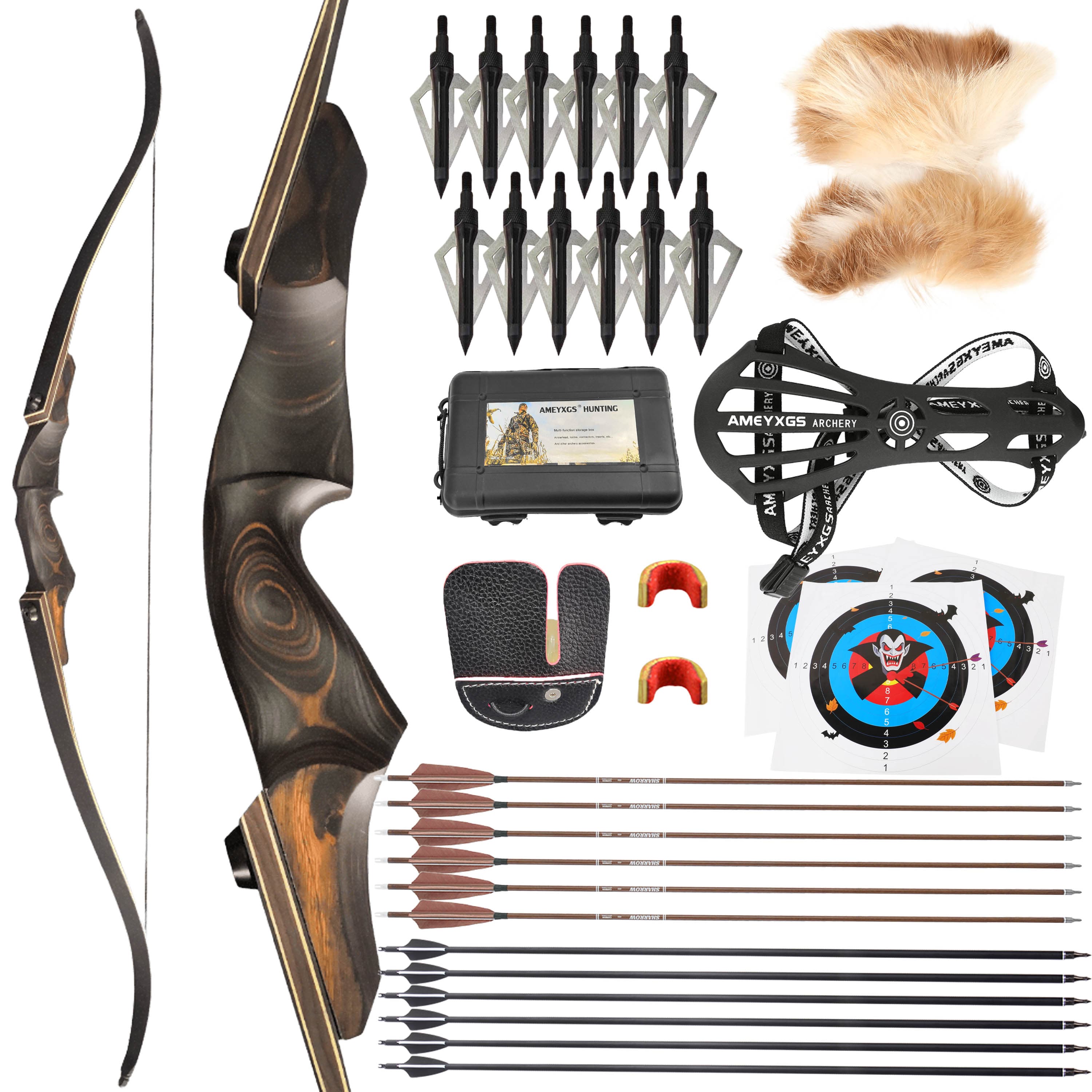 60" Takedown Recurve Bow  25-60lbs Archery Wooden Riser American Hunting