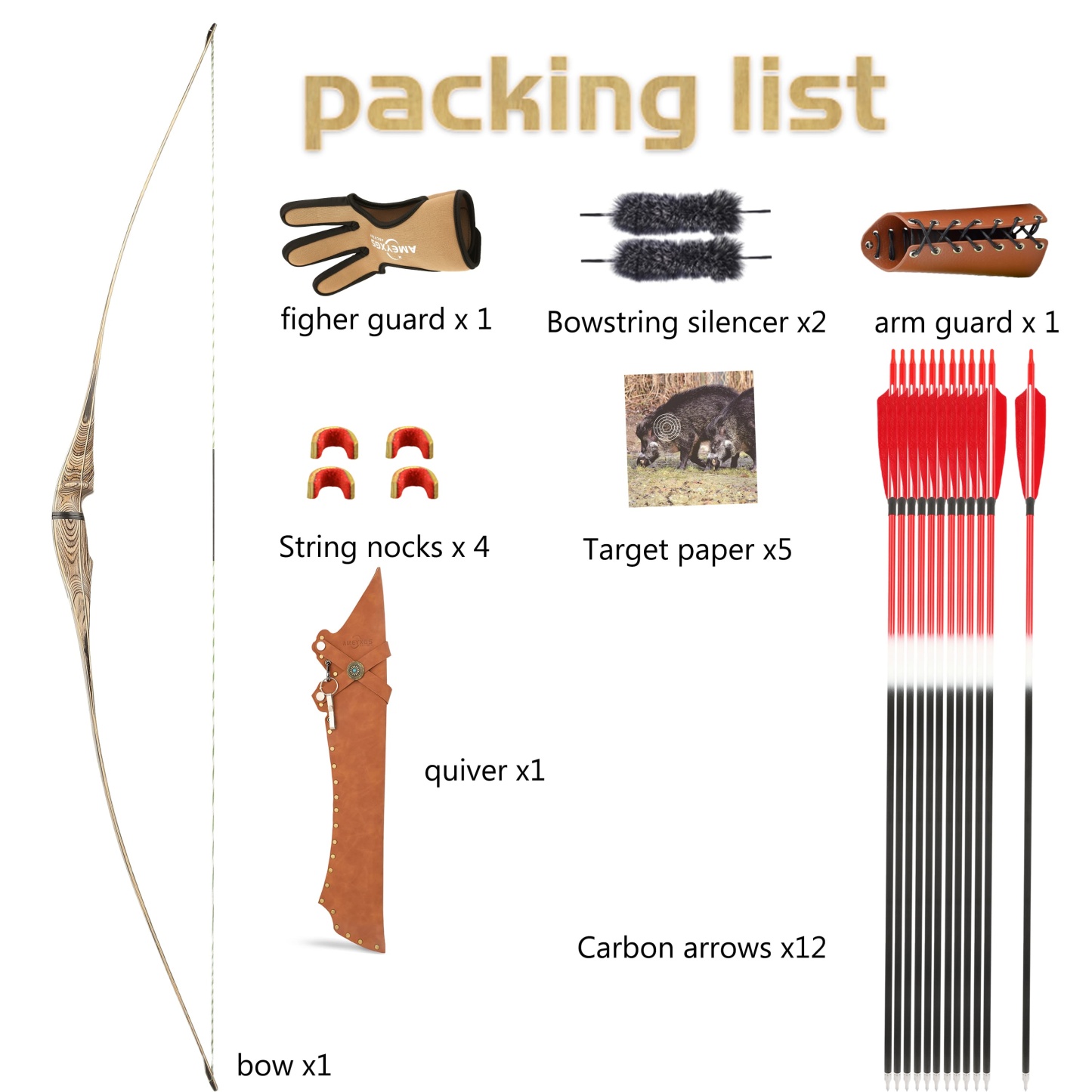 AME ARCHERY 60/62/64inch Takedown Longbow 20-50lbs RH/LH